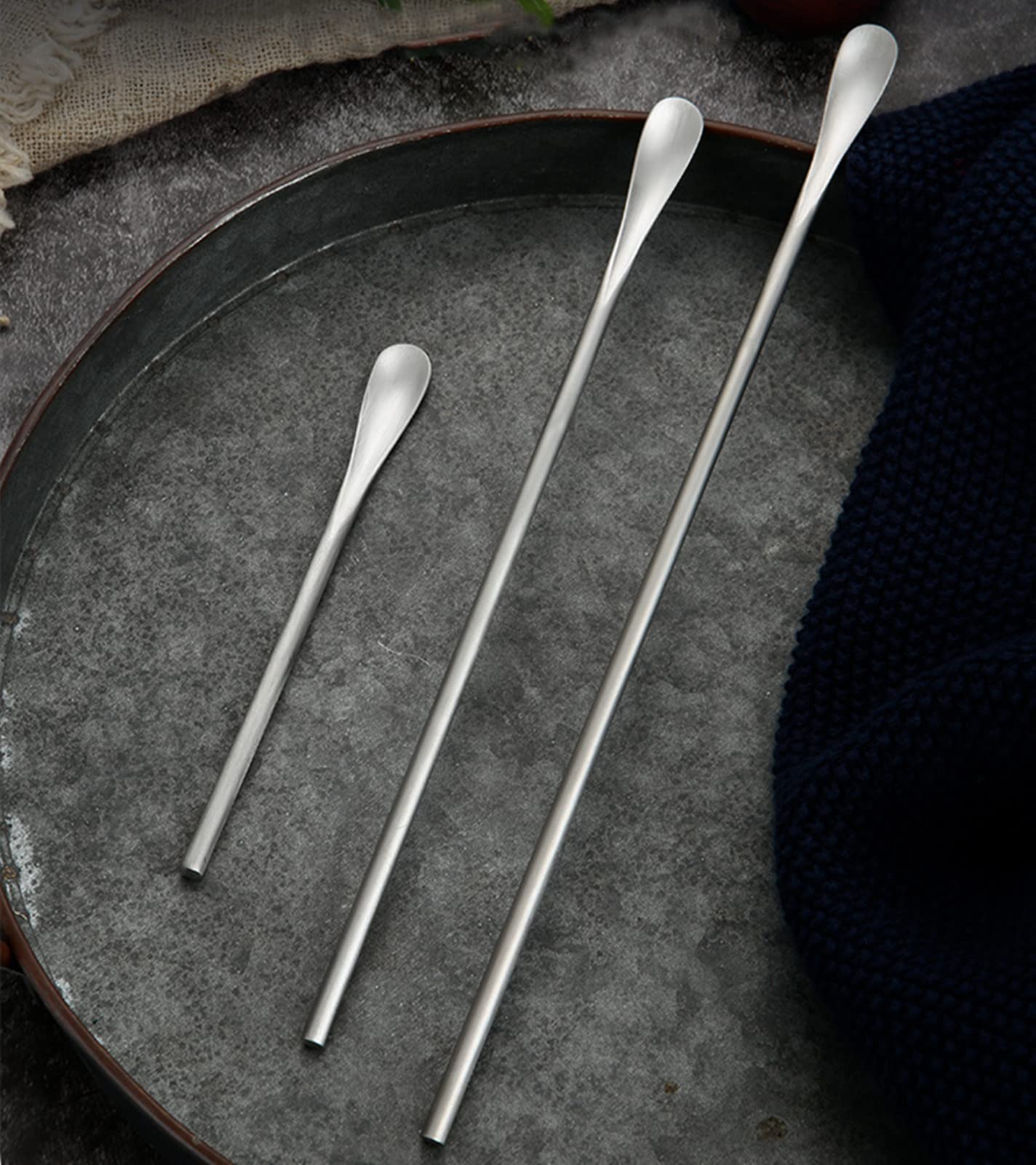 Lomoker 6 Pcs Coffee Stirrers, 3 Sizes Reusable Coffee Stir Sticks (5'', 6.3'', 8.7''), Stainless Steel Stirring Spoons for Espresso & Iced Tea, Silver