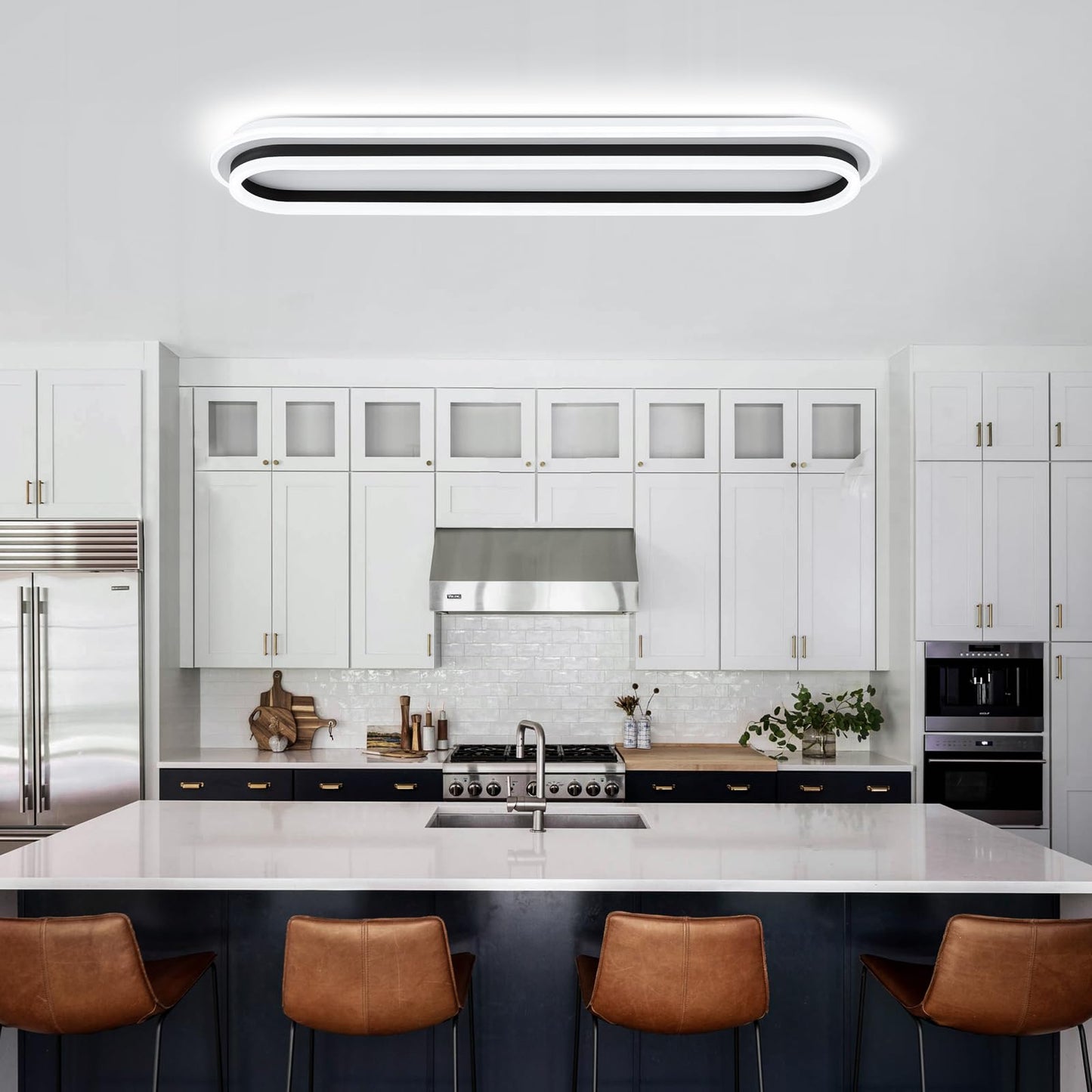 Vloitgol Modern Linear Ceiling Light, 31.5Inch Dimmable LED Flush Mount Ceiling Lamp with Remote Control, Long Kitchen Ceiling Light Fixture for Living Room Dining Room Bedroom Hallway (Black)