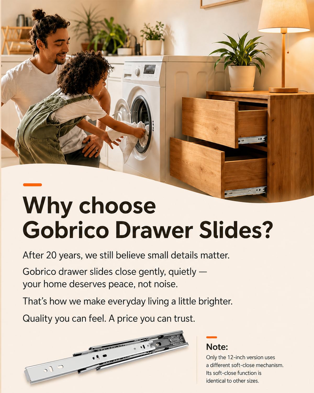 Gobrico 16 inch Drawer Slides 1 Pair,Soft Close Drawer Slides 3 Fold, Cabinet Drawer Slides Full Extension Drawer Hardware, Heavy Duty Hydraulic Self Close Rails, Side Mount Ball Bearing Tracks