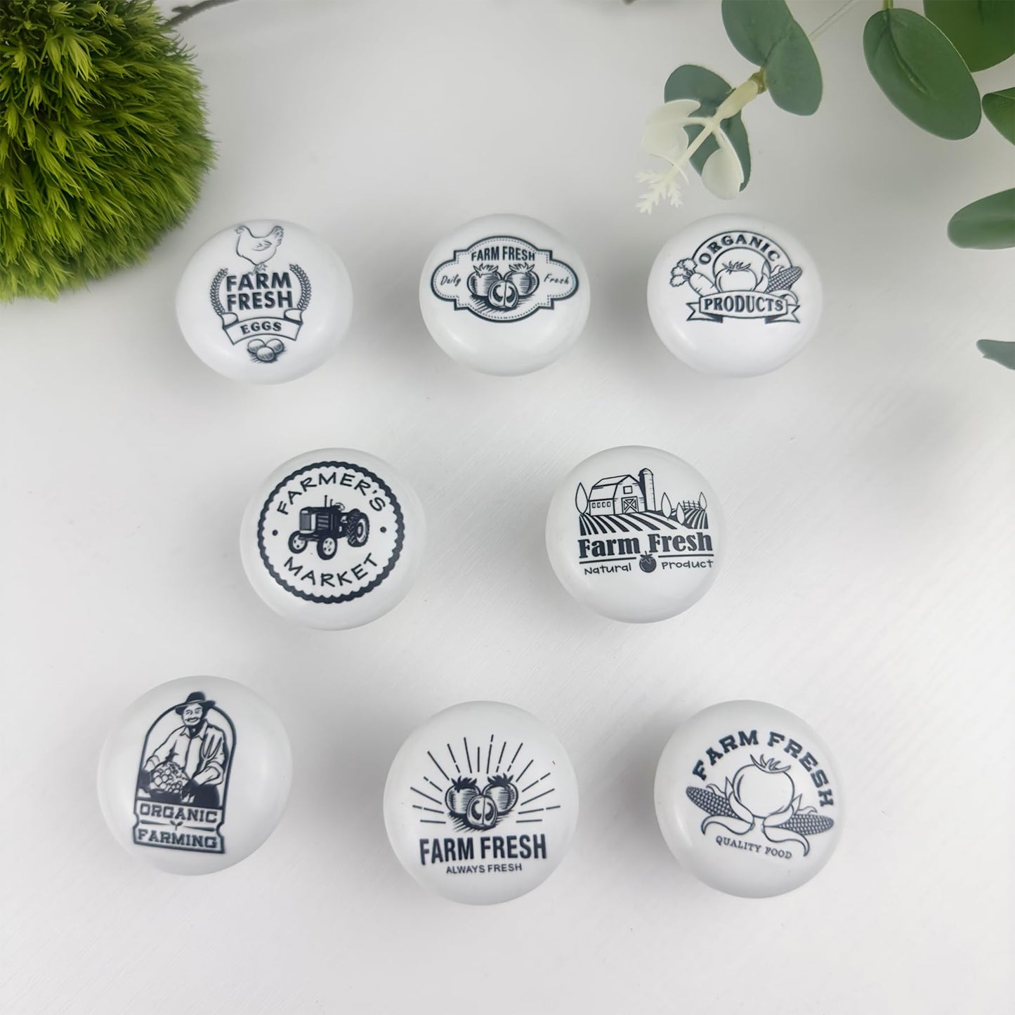 JamJam 1.5" 8PCS Round Vintage Ceramics Cabinet Handle Knob Farm Animal Chicken Kitchen Drawer Dresser Knobs Tomato Farmhouse Furniture Pull