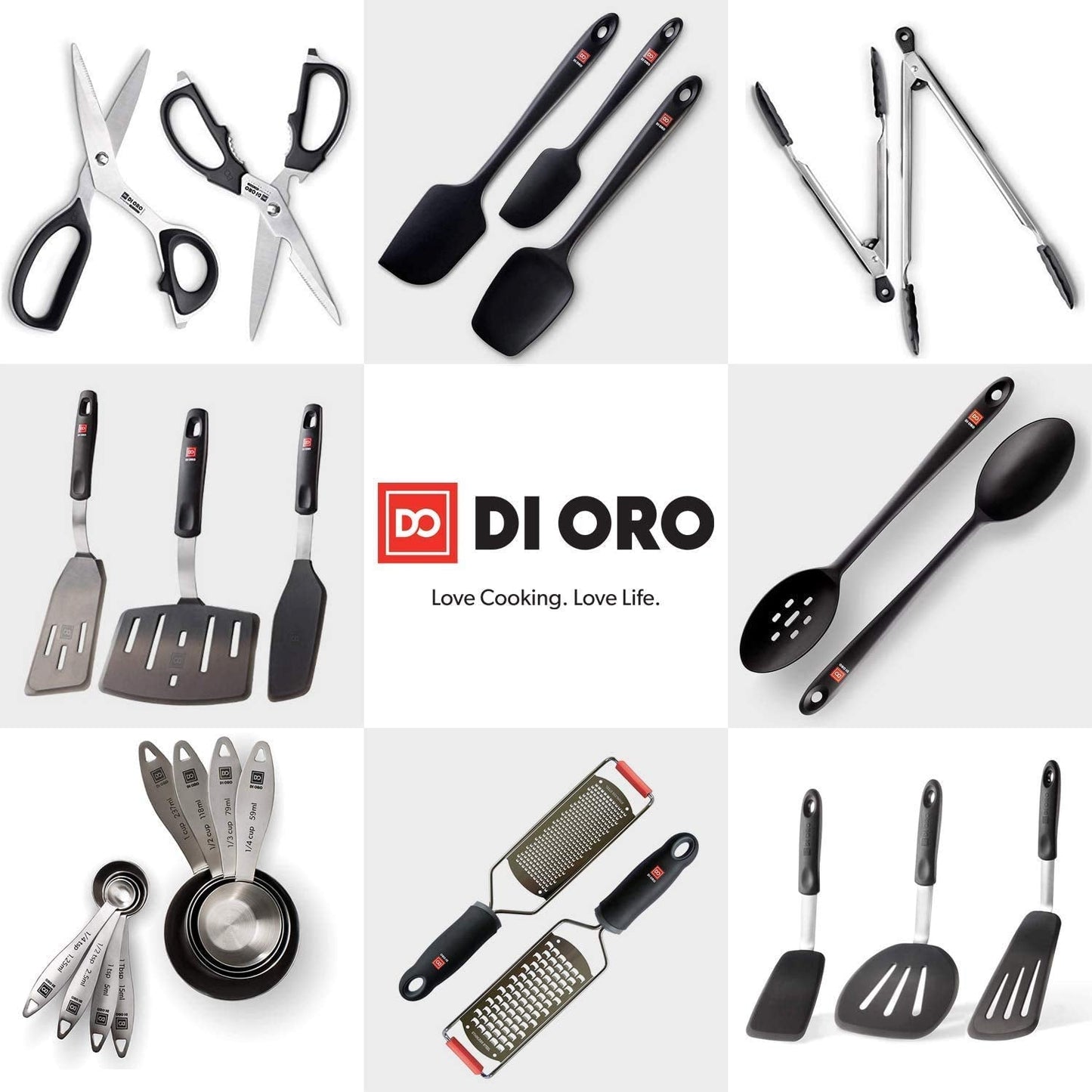 DI ORO Silicone Fish Spatula - for Nonstick Cookware - Fish Turner Spatula 600°F Heat-Resistant BPA Free - Slotted for Cooking - Non Stick Thin Egg Flipper (Black)