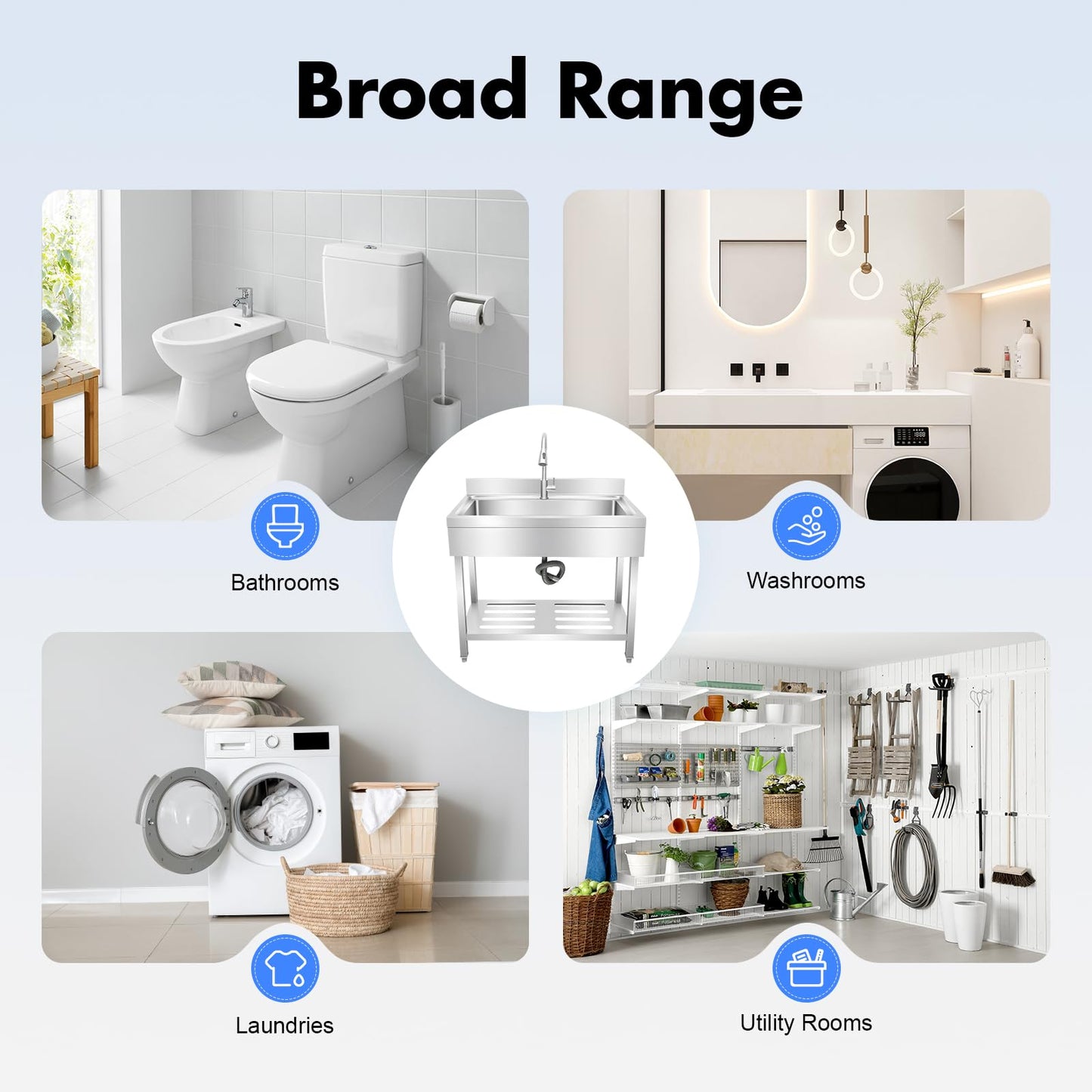 Stainless Steel Utility Sink, Freestanding Single Bowl Utility Sink with Storage Rack, Faucet, Commercial Bowl Kitchen Sinks for Kitchen Laundry Room Farmhouse Indoor and Outdoor, 39" x 20" x 31.5"