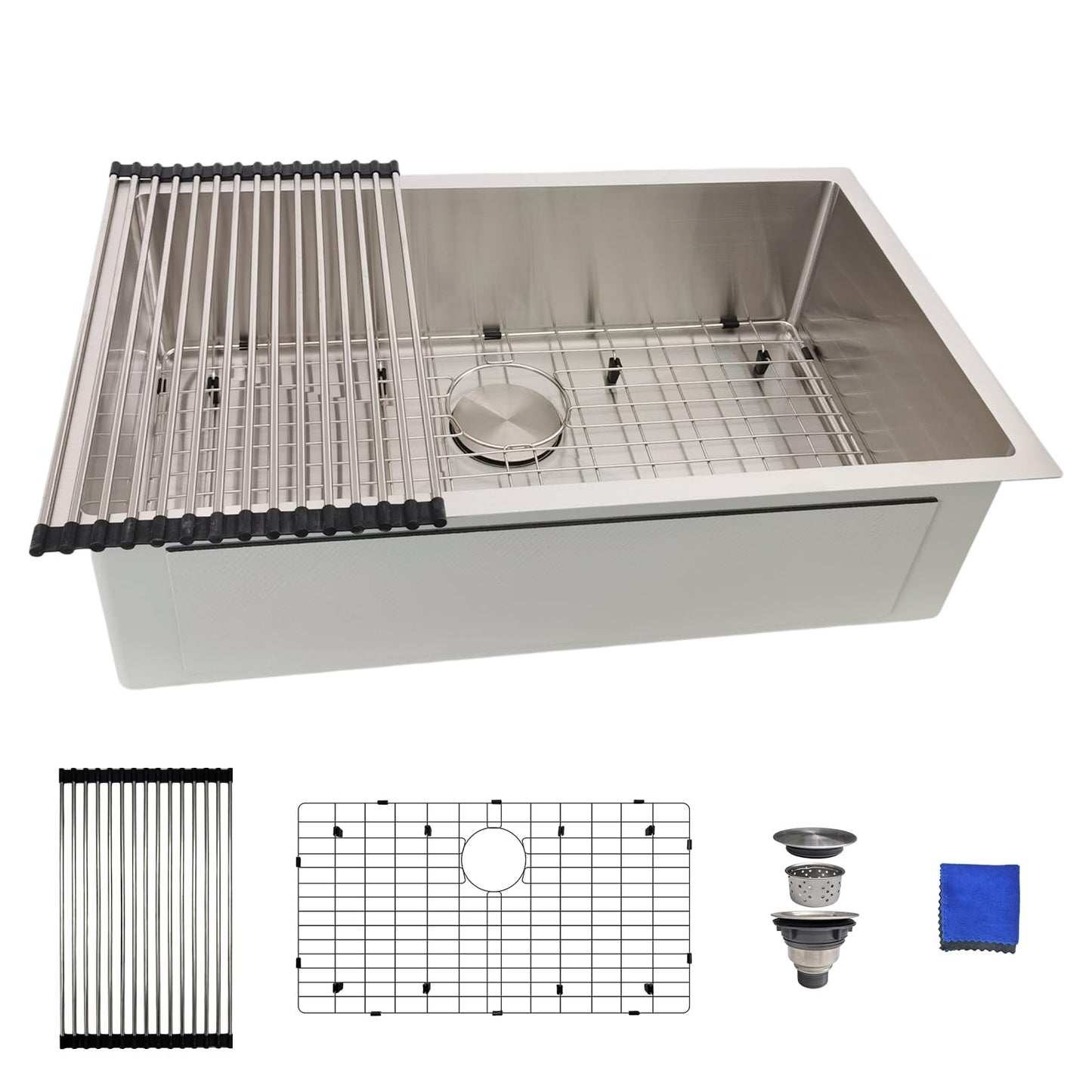 30 Inch Undermount Kitchen Sink - Delironexu 16G Stainless Steel Undermount Sink, 30''x18'' Deep Single Bowl Kitchen Sinks with 4 Accessories