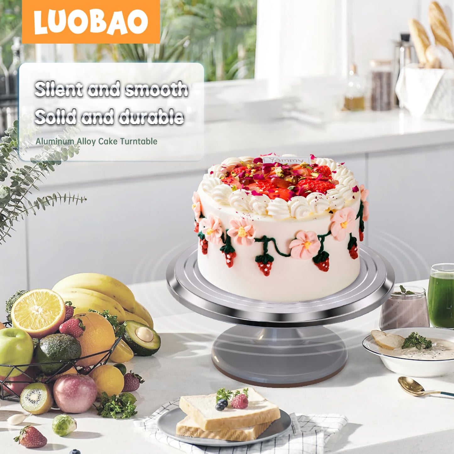 12 Inch Cake Turntable Decorating Stand with Aluminum,Cake Turntable Decorating Kit,Rotating Cake Stand Cake Spinner Stand Leveler Set Pastries Decorations Cake Turner Table Tools