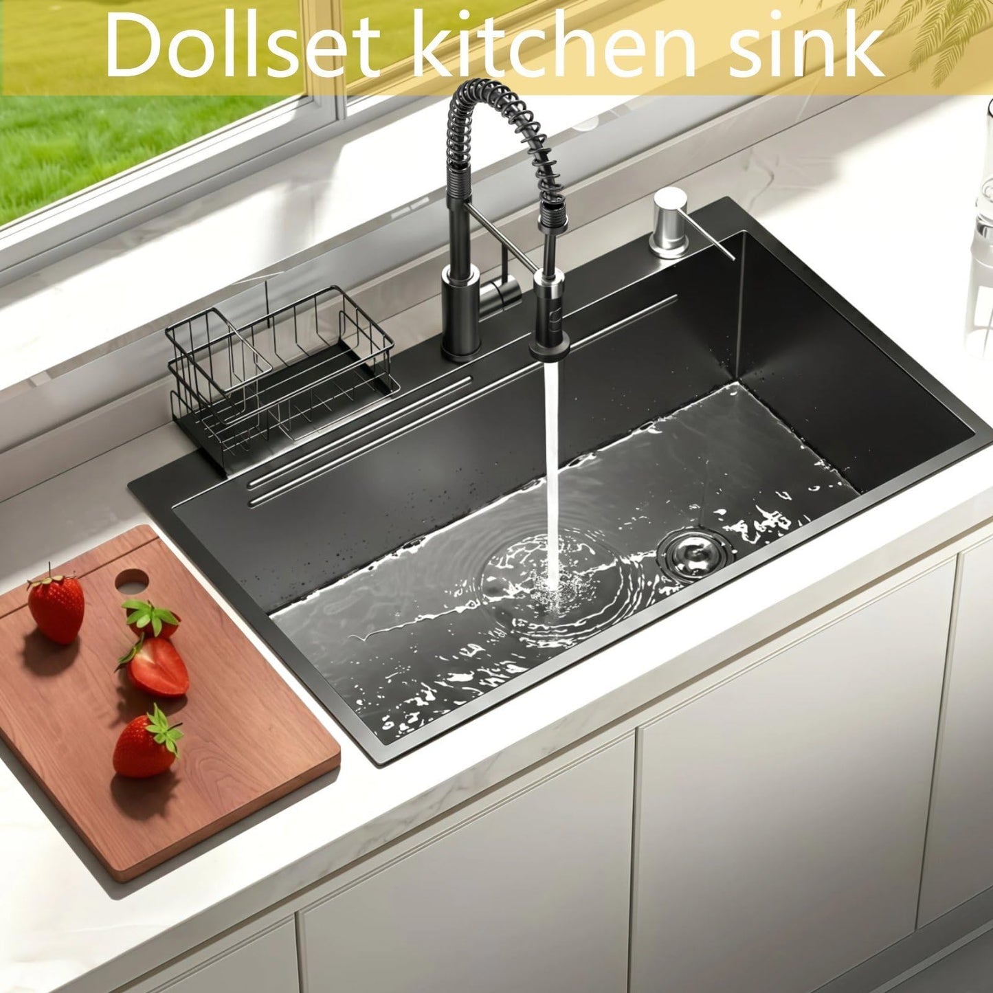 30x18 Black Drop-in Kitchen Sink: Deep Single Bowl Stainless Steel Workstation with Faucet & Accessories Combo for Family Kitchen—Scratch Resistant & Noise Reducing