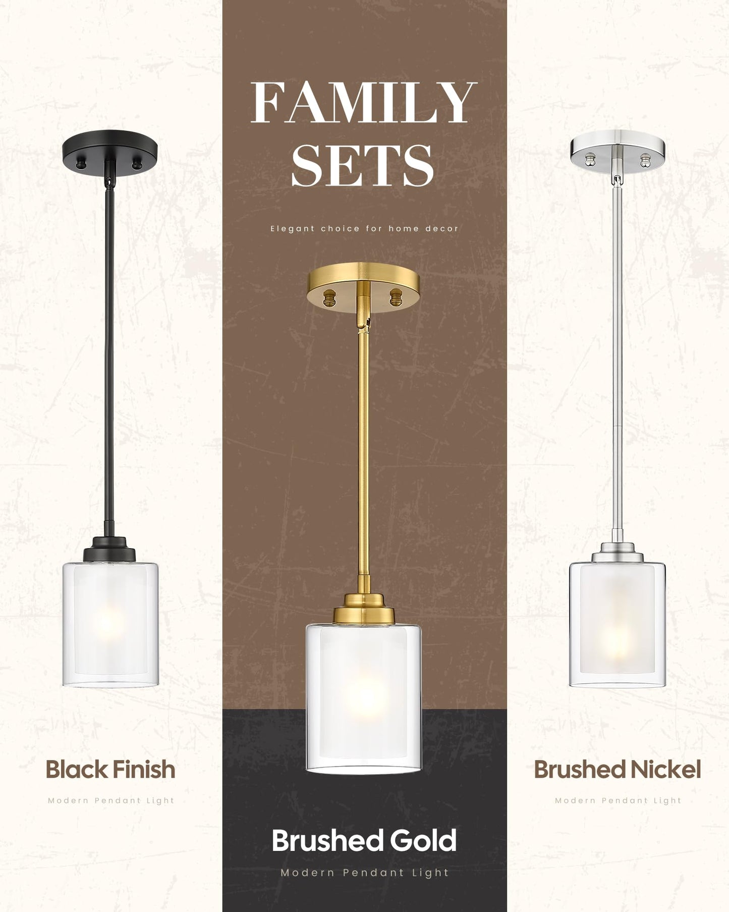 TENGXIN Modern Pendant Light,Brushed Gold Modern Pendant Light for Kitchen Island,Hanging Ceiling Light Fixture,Farmhouse Pendant Lighting for Dining Room Bedroom Bar Office 2Pack,TXPLBG02-2PK