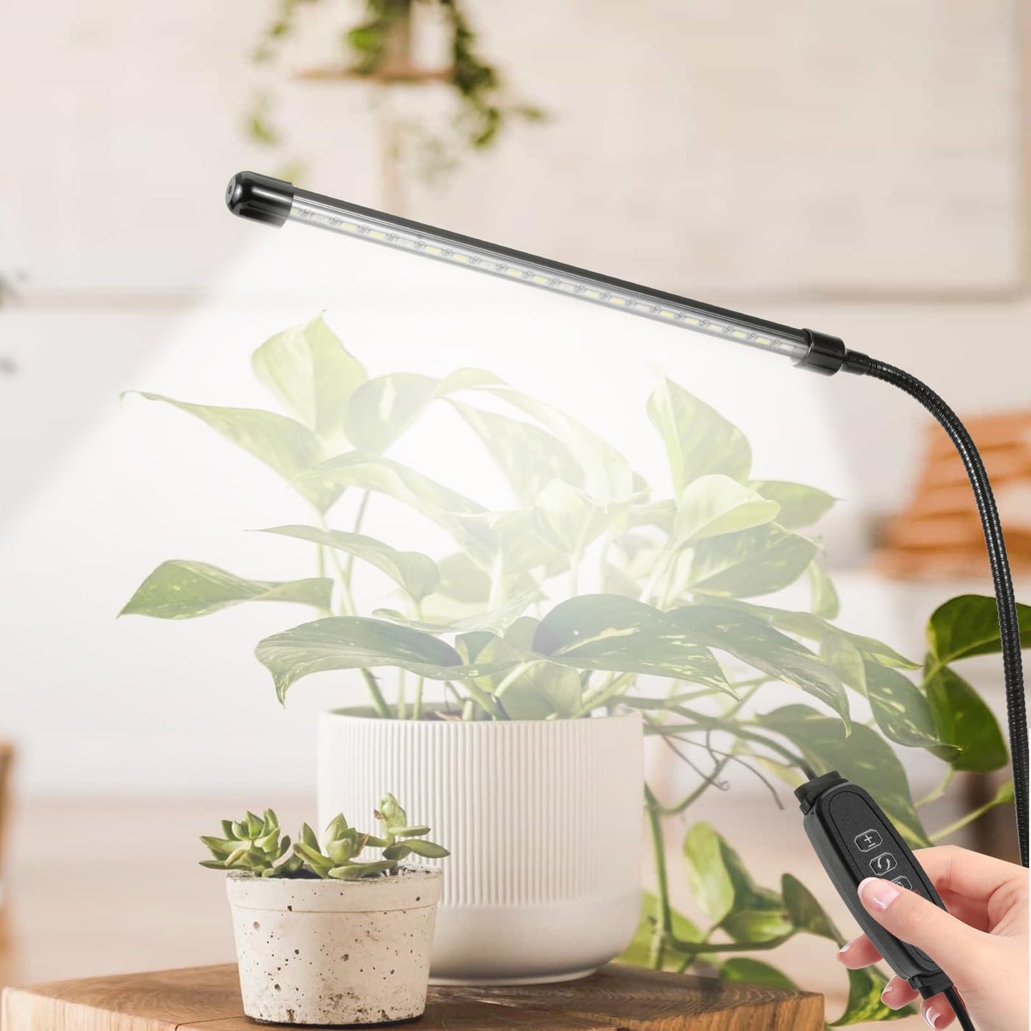 LED Grow Lights for Indoor Plants, 6000K Clip Plant Light with White Red LEDs, Grow Light Strips for Seed Starting 9 Dimmable Levels Auto ON Off with 3/9/12H Timer