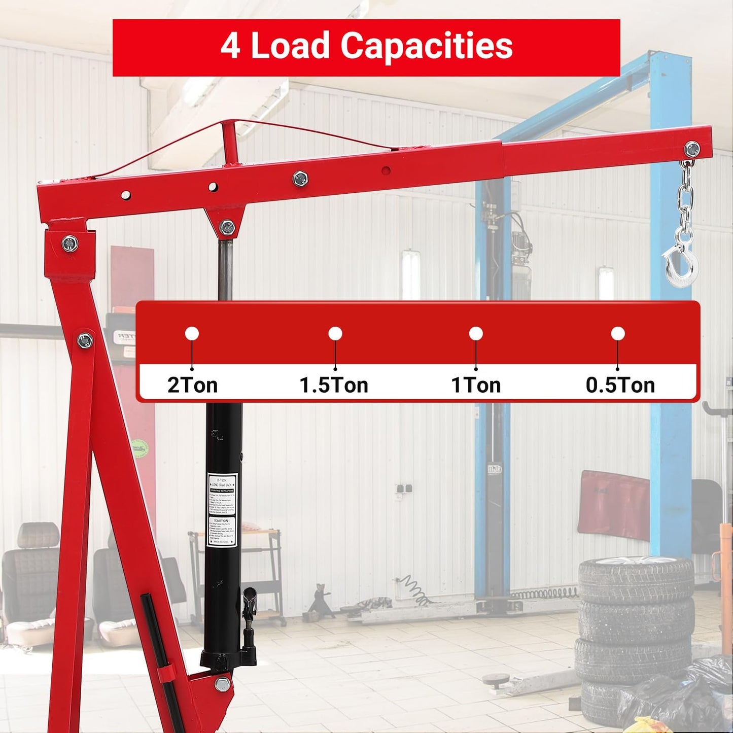 EliteEdge 2 Ton Engine Hoist, Folding Cherry Picker Engine Hoist with Lever, 6 Casters, 4400lbs Hydraulic Engine Crane, Heavy Duty Shop Cherry Picker for Garage and Workshop Engine Lifting