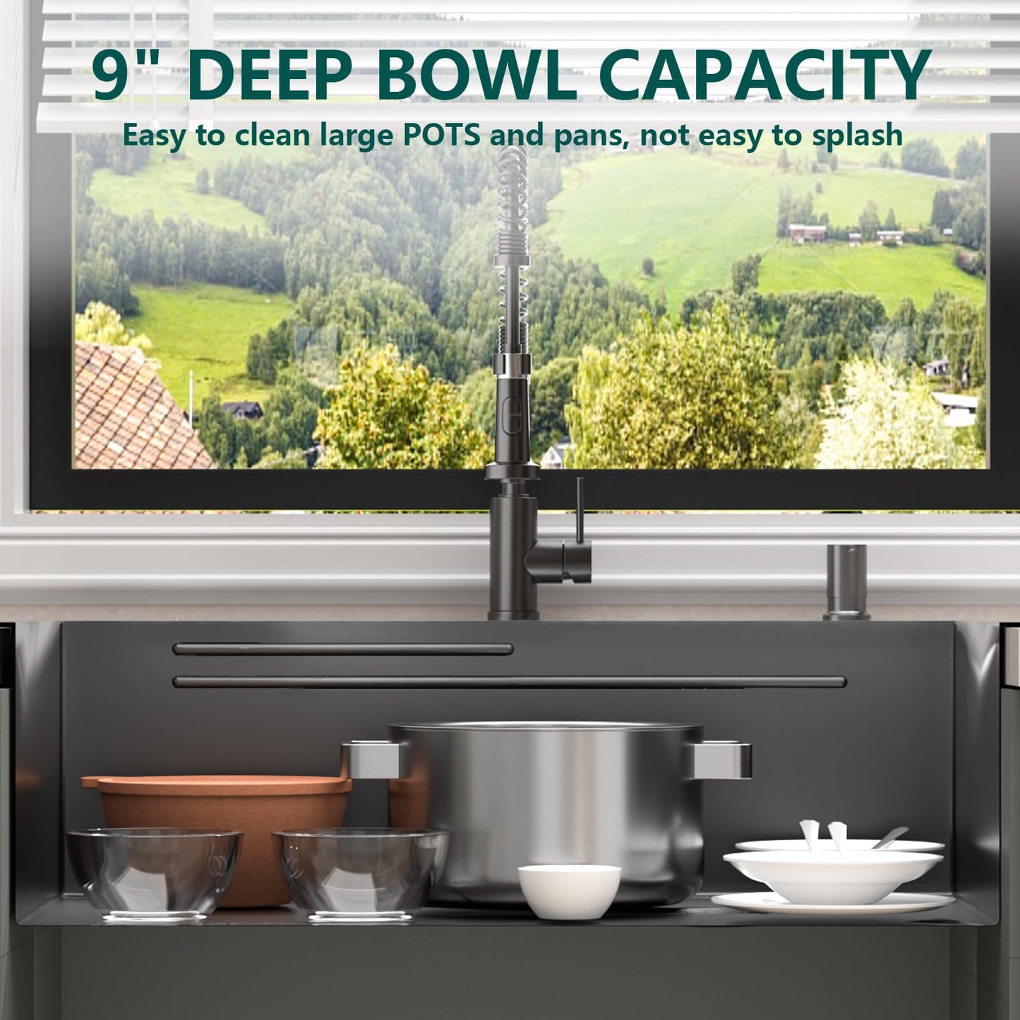 Stainless Steel Kitchen Sink with Faucet: 30-Inch Drop In Single Bowl Farmhouse Workstation Sink - Noise Reducing Design & Accessories Included (Black, 3018)