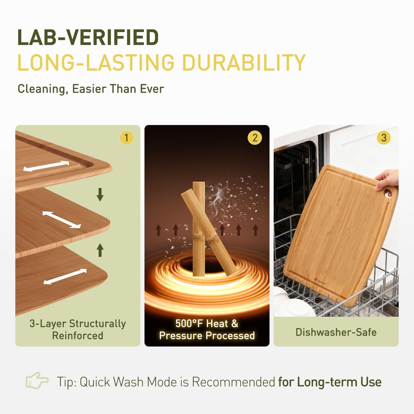 Lightweight Durable Bamboo Cutting Board with Non-Slip Feet, Non Toxic Wooden Cutting Board for Kitchen Heat-Resistant Chopping & Charcuterie Board with Juice Groove Kitchen Essentials for Meat