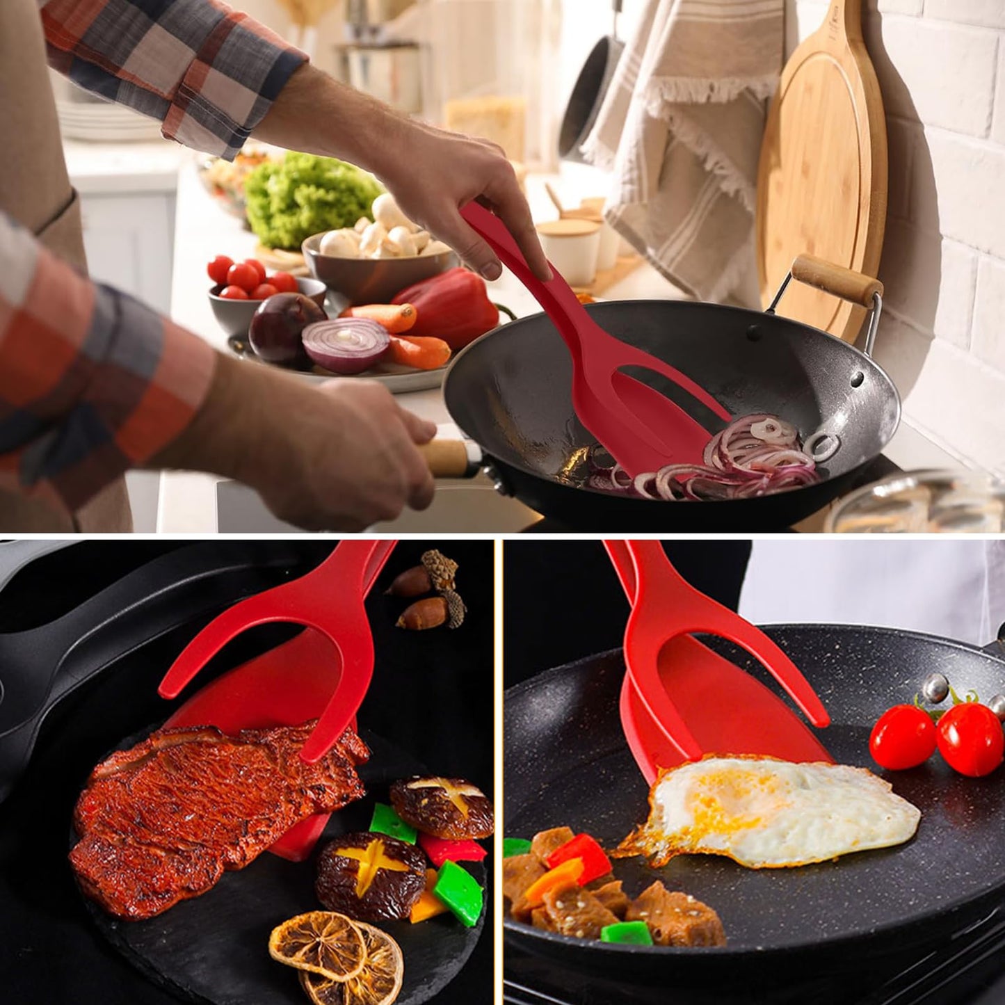 Egg Flipper Spatula Tongs 2 PCS Spatula for Non Stick Frying Pan 2 in 1 Grip & Flip Kitchen Tongs, High Heat Resistant BPA Free Cooking Utensils, Ideal Cookware for Pancakes, Fish, Eggs, Toast