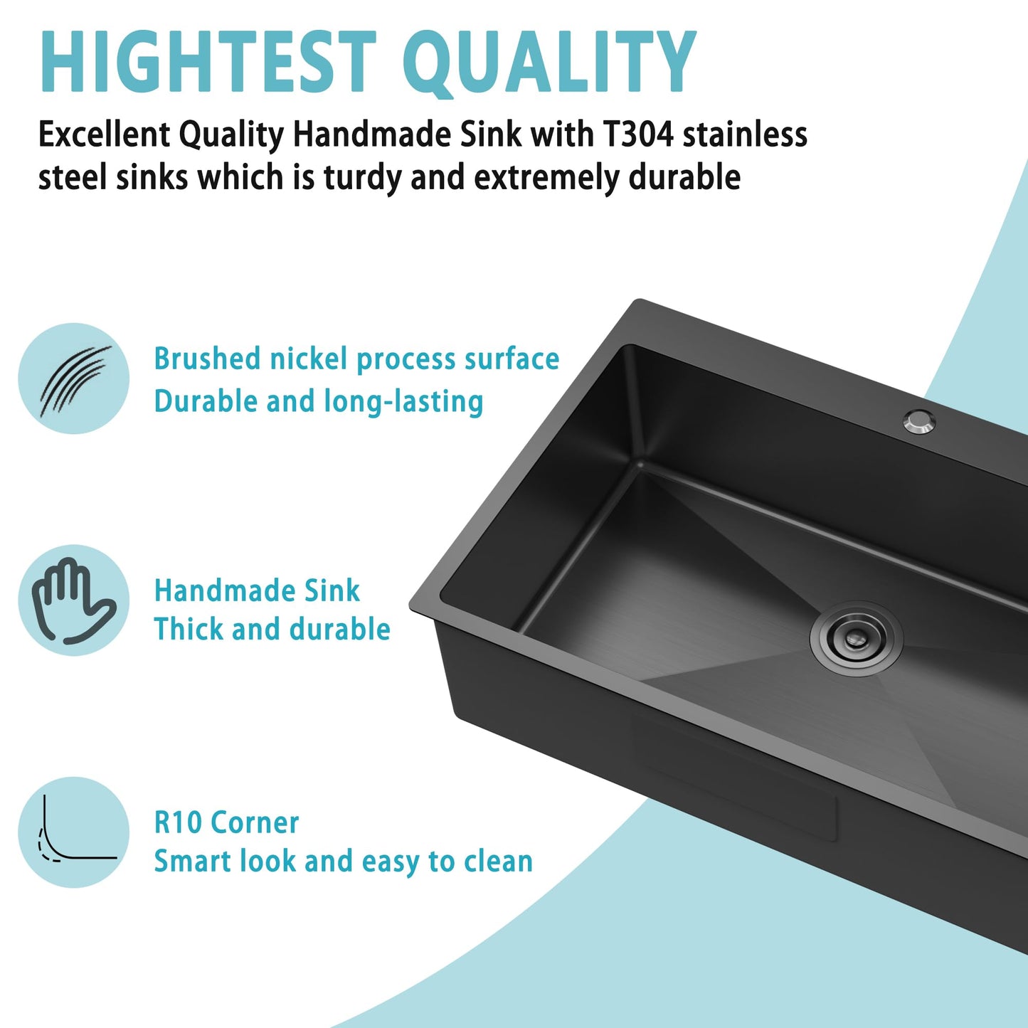 KOXKING 33x22x9 Inch Drop In Deep Single Bowl Kitchen Sink (Topmount), 16 Gauge SUS304 Stainless Steel Black Modern Handmade Sink