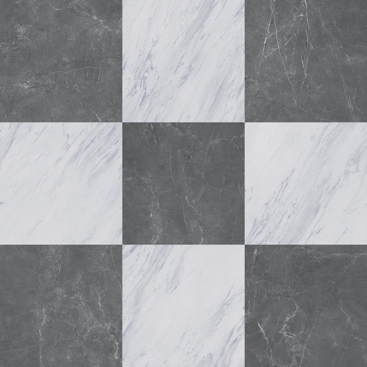ATOPOSE Peel and Stick Floor Tile Waterproof,30-Pack 12x12 Inch,Checkered Marble Texture Vinyl Tiles,Easy DIY for Kitchen, Dining Room,Bathroom,Cover 30 Sq. Ft(Grey/White Marble,15 Tiles Per Color)