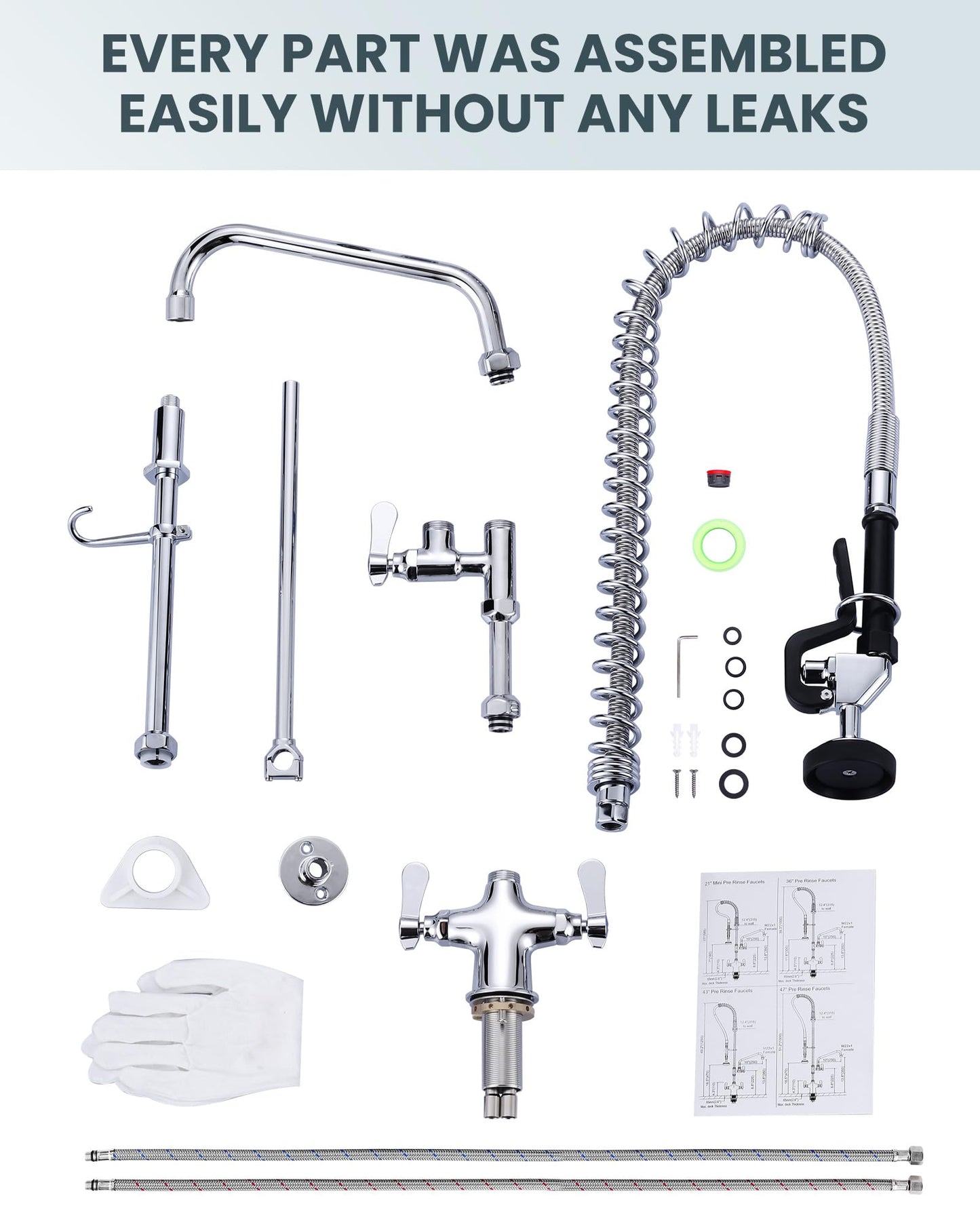 iVIGA Single Hole 39" Height Commercial Kitchen Faucet Deck Mount with Pre-Rinse Sprayer, Commercial Sink Faucet with 10" Add-on Swing Spout & Spring Pull Down Sprayer for Restaurant Hotel