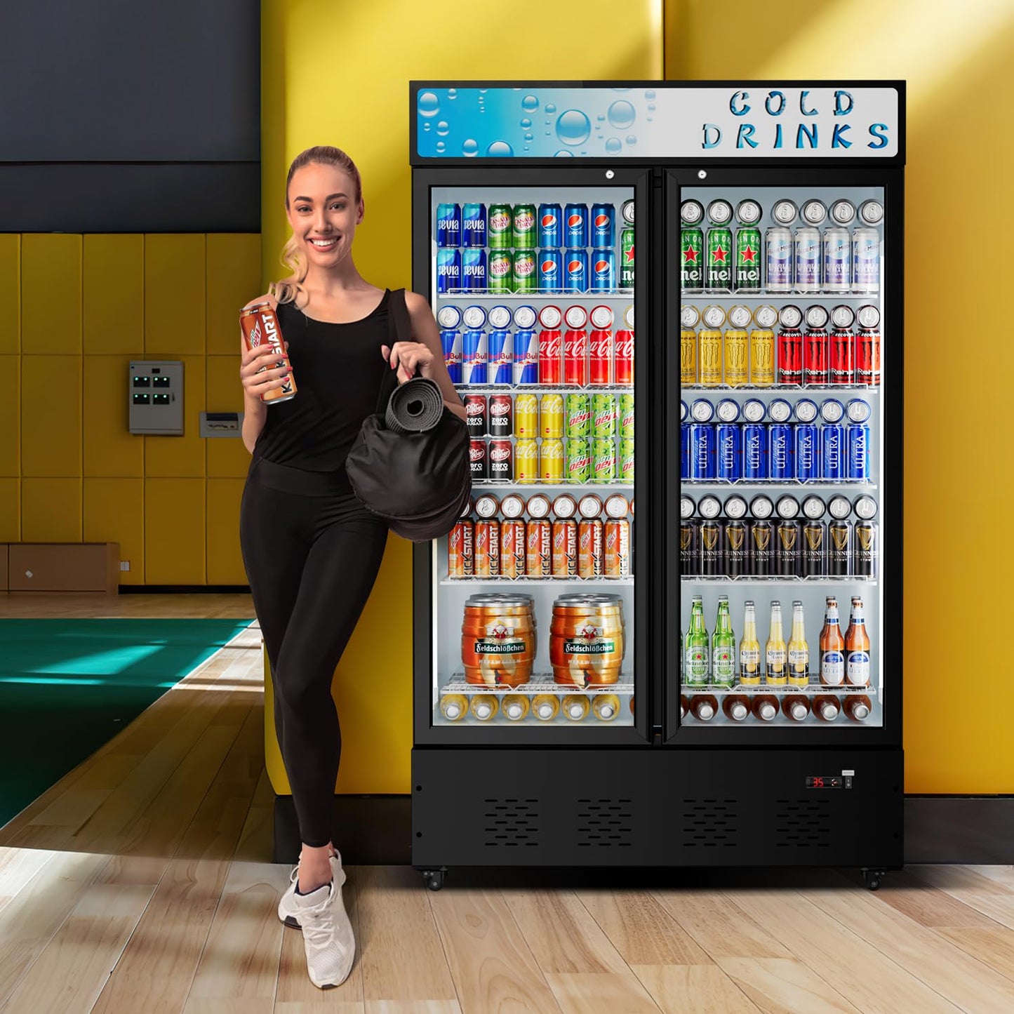 Ferueo Commercial Beverage Refrigerator, 40 Cu.ft.Display Fridge Glass Door Upright Display Door with Adjustable Shelves LED Light for Restaurant,Grocery Stores,Office