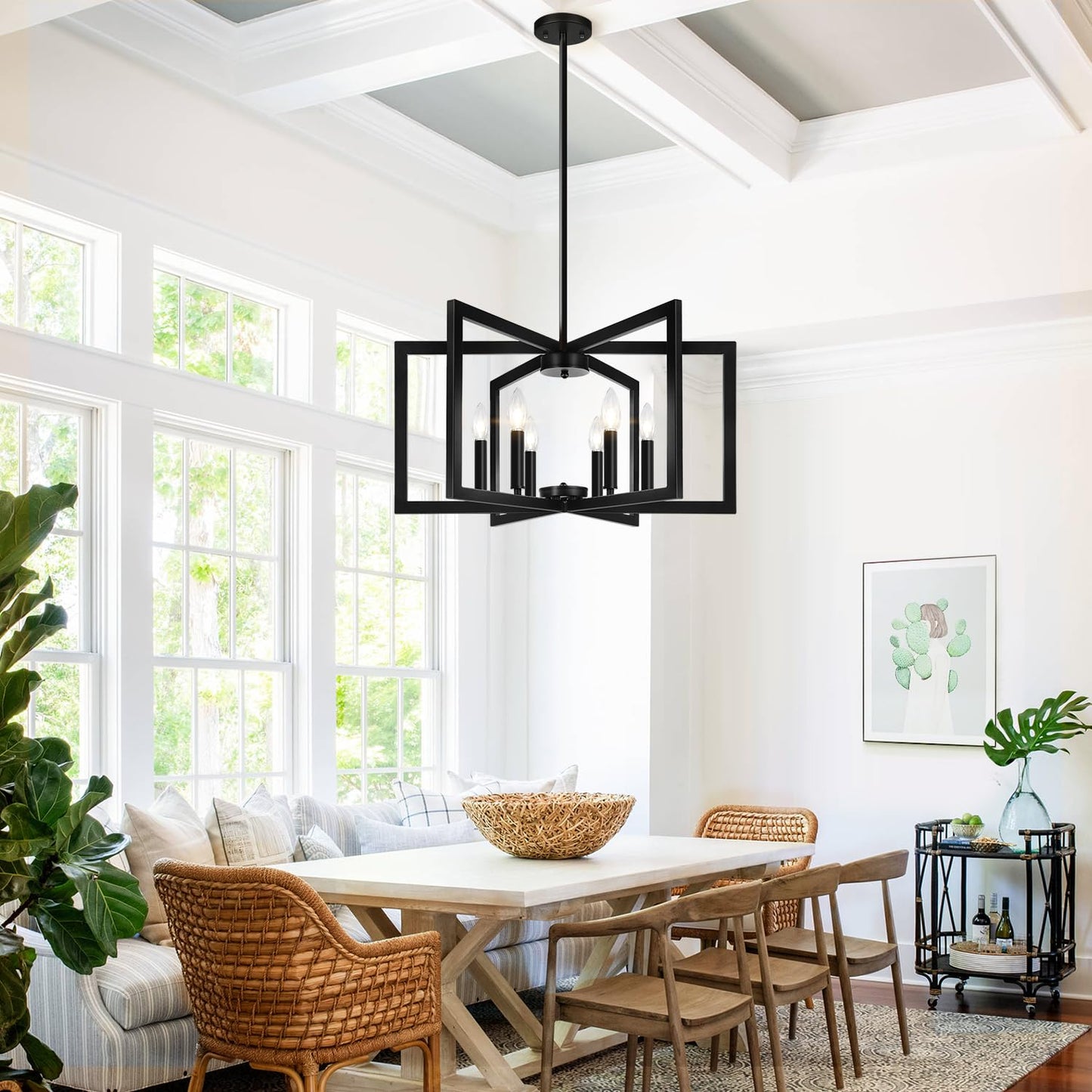 25" Modern Matte Black Chandelier for Dining Room, No Assembly Required Black Dining Room Light Fixture Over Table, Industrial Metal Hanging Pendant Lights Fixture for Kitchen Island, Entryway, Foyer