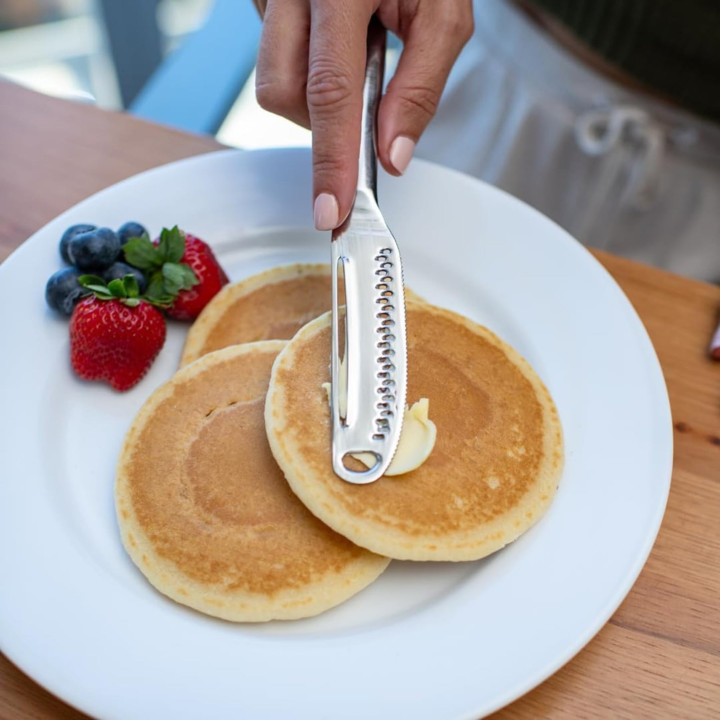 Houseify READY BUTTER PRO 3-in-1 Butter Knife - Stainless Steel Serrated Knife With Holes in Blade - Cold Butter Spreader, Curler & Micro Grater - Dishwasher Safe
