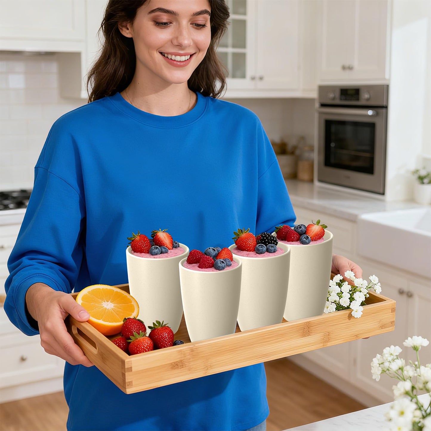 Perlapoc Wheat Straw Unbreakable Cups, Large Cups 20 OZ Set of 6, Alternative to Plastic Cups Reusable, Dishwasher Safe Tumblers & Water Glasses for Kitchen, Parties, Camping, RV, Beige