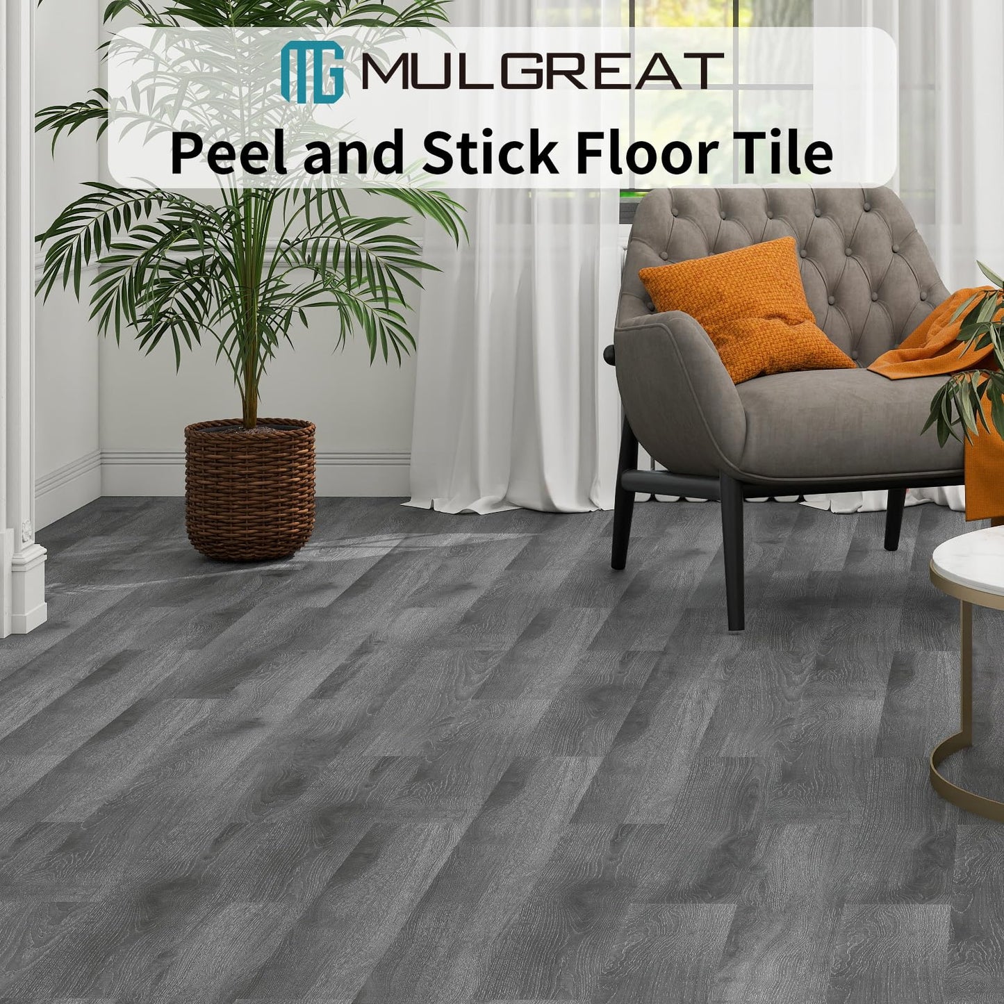 MULGREAT Peel and Stick Floor Tile, 54 Sq.Ft 36 Pieces 36"x6" Long Vinyl Flooring, 1.5mm Thick Waterproof Renter Friendly Self Adhesive Vinyl Plank Flooring for Bedroom RV Kitchen (Grey Oak)
