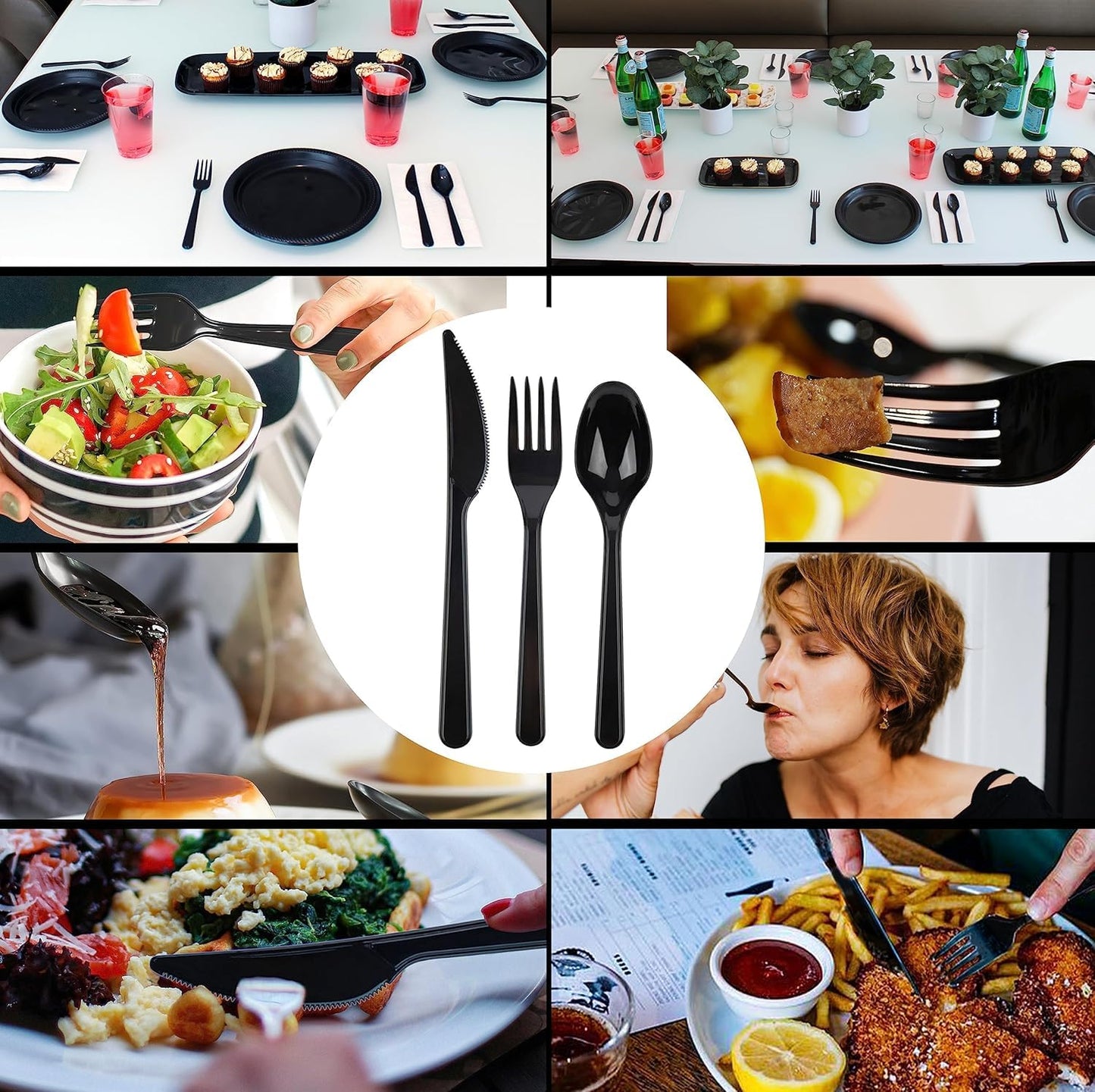 PARTY BARGAINS Onyx Settings Black Plastic Cutlery Set 720‑Piece – 360 Forks, 240 Spoons, 120 Knives – Heavy‑Duty Disposable Utensils for Parties, Weddings, Buffets, BBQs & Catering – BPA Free
