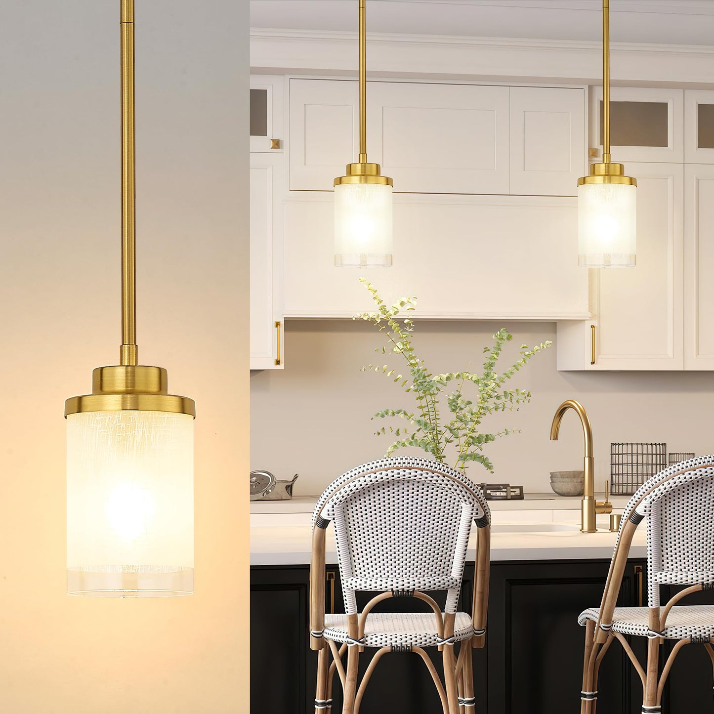 TENGXIN Modern Pendant Light for Kitchen Island, Brushed Gold Hanging Ceiling Light Fixture,Farmhouse Pendant Lighting for Dining Room Bedroom Bar Office,TXPLBG01