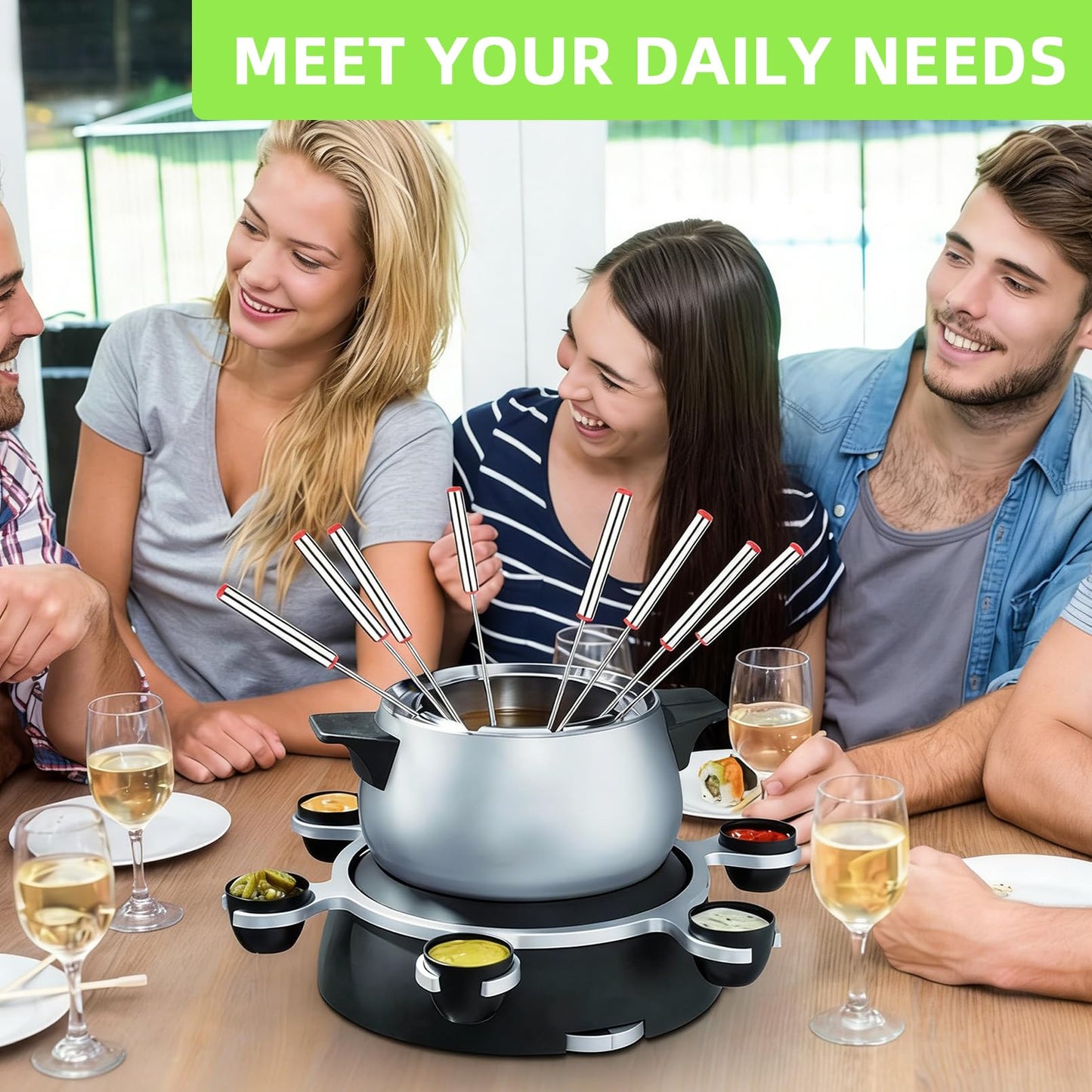 Cptoion 18 Pack Stainless Steel Fondue Forks with Heat-Resistant Handles, 9.3" Long, 6 Colors for Cheese, Chocolate, BBQ, Marshmallows, and Meat Roasting