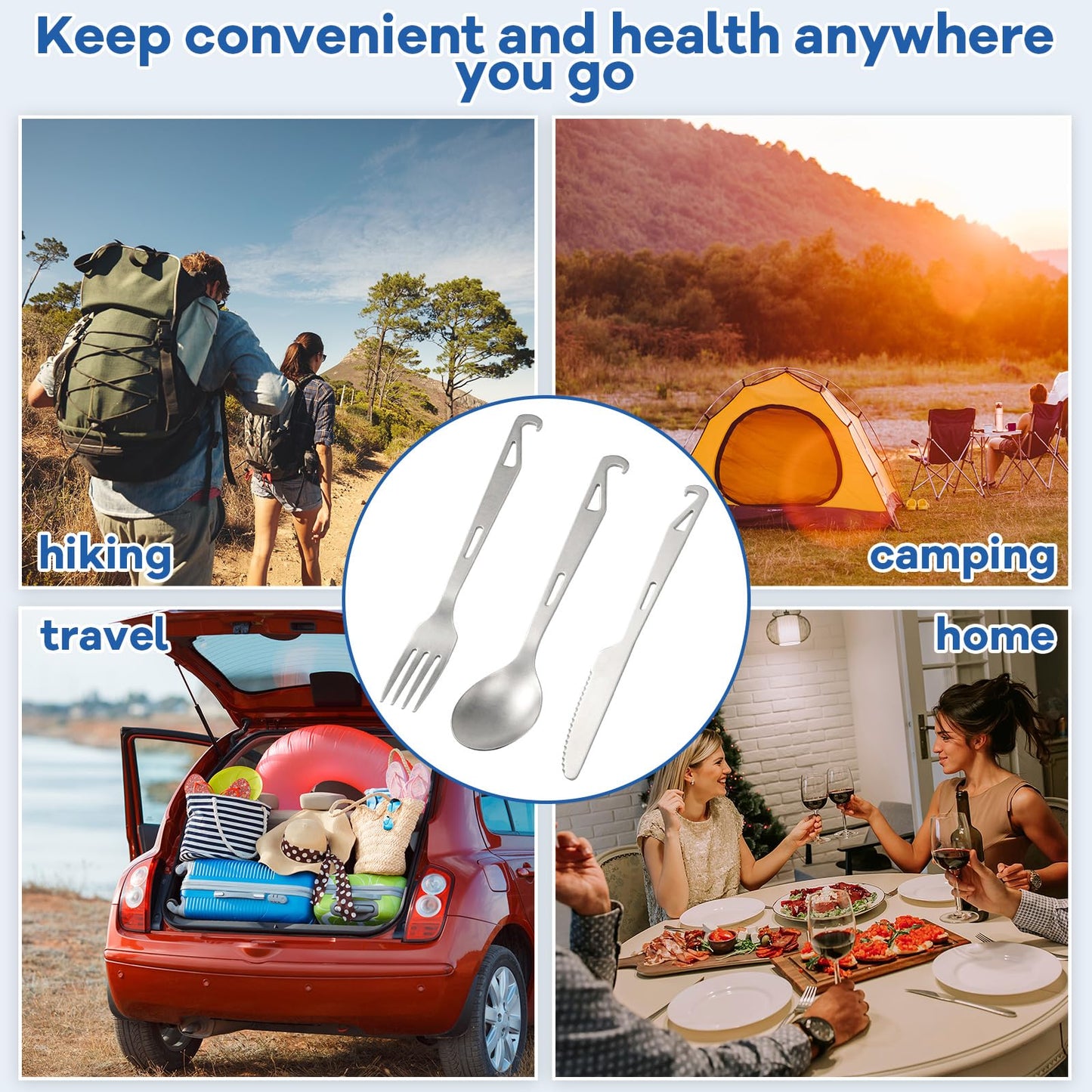 Hushee 6 Pcs Titanium Flatware Knife Fork Spoon Set Ultralight Camping Spoon Fork Backpacking Camping Utensil Cutlery Set with Storage Bag for Outdoor Hiking Travel Cooking Picnic