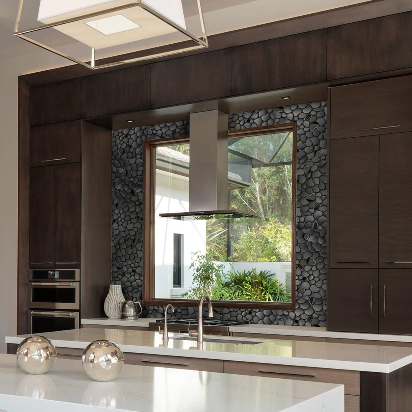 Primoon Black Tile Backsplash Pebble Tile Metal Mosaic Tiles for Kitchen Backsplash Bathroom Shower Floor【5 Sheets】