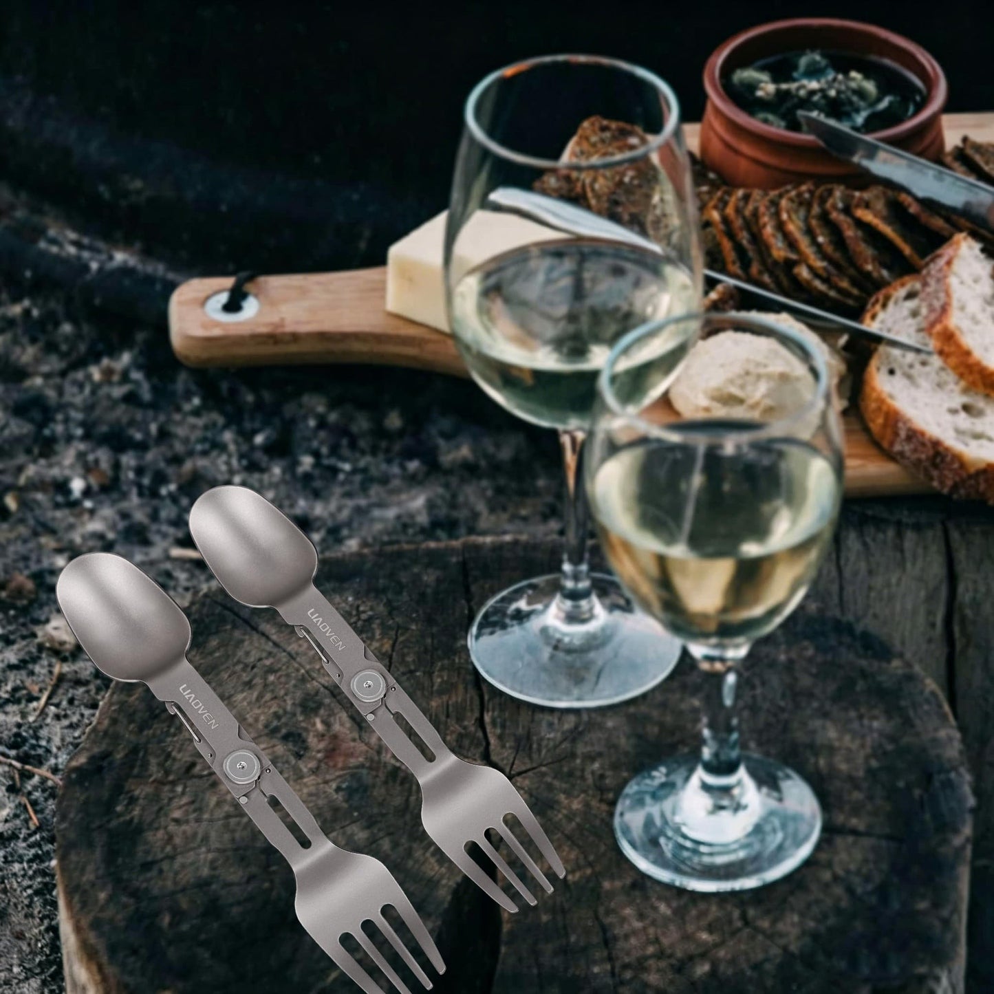 LIAOVEN Titanium Spork 3 in 1 Folding Camping Fork and Spoon, Ultralight Camping Utensil with Locking Function, Eco-Friendly Portable Flatware Sporks for Travel Backpacking Hiking Picnic Work