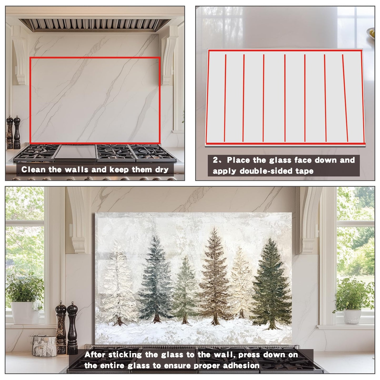 Evgosm Tempered Glass Backsplash for Kitchen, Stove Splashback, Snow Scene Glass Backsplash, Easy to Install and Clean, Used for Kitchen Wall Protection and Decoration. (30x16'')