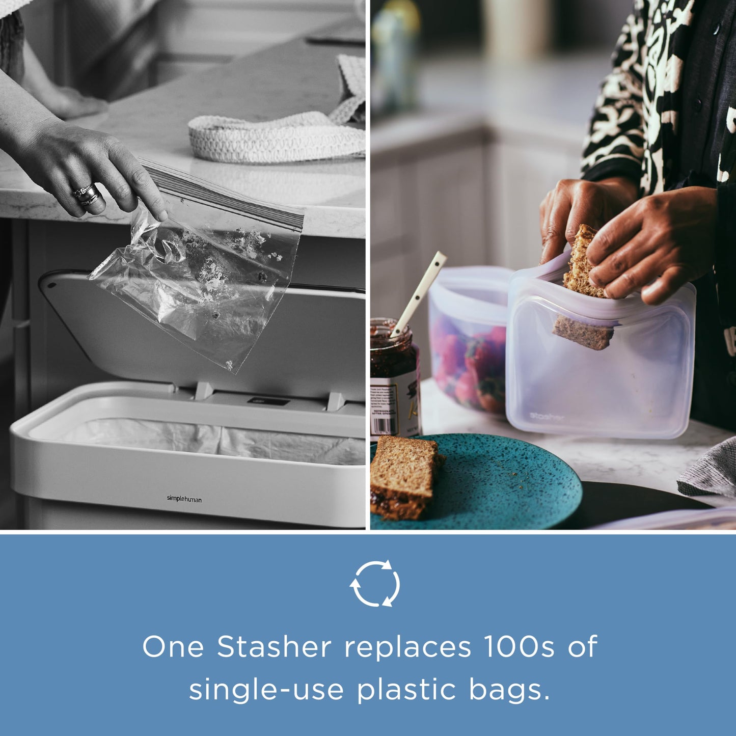 Stasher Silicone Reusable Storage Bag, Quart Bag, Reusable Freezer Bags, Microwave, Dishwasher, Oven Safe, Sous Vide, Eco Friendly, Lunch Container, Food-safe Silicone Snack Bags, 64 oz, Clear