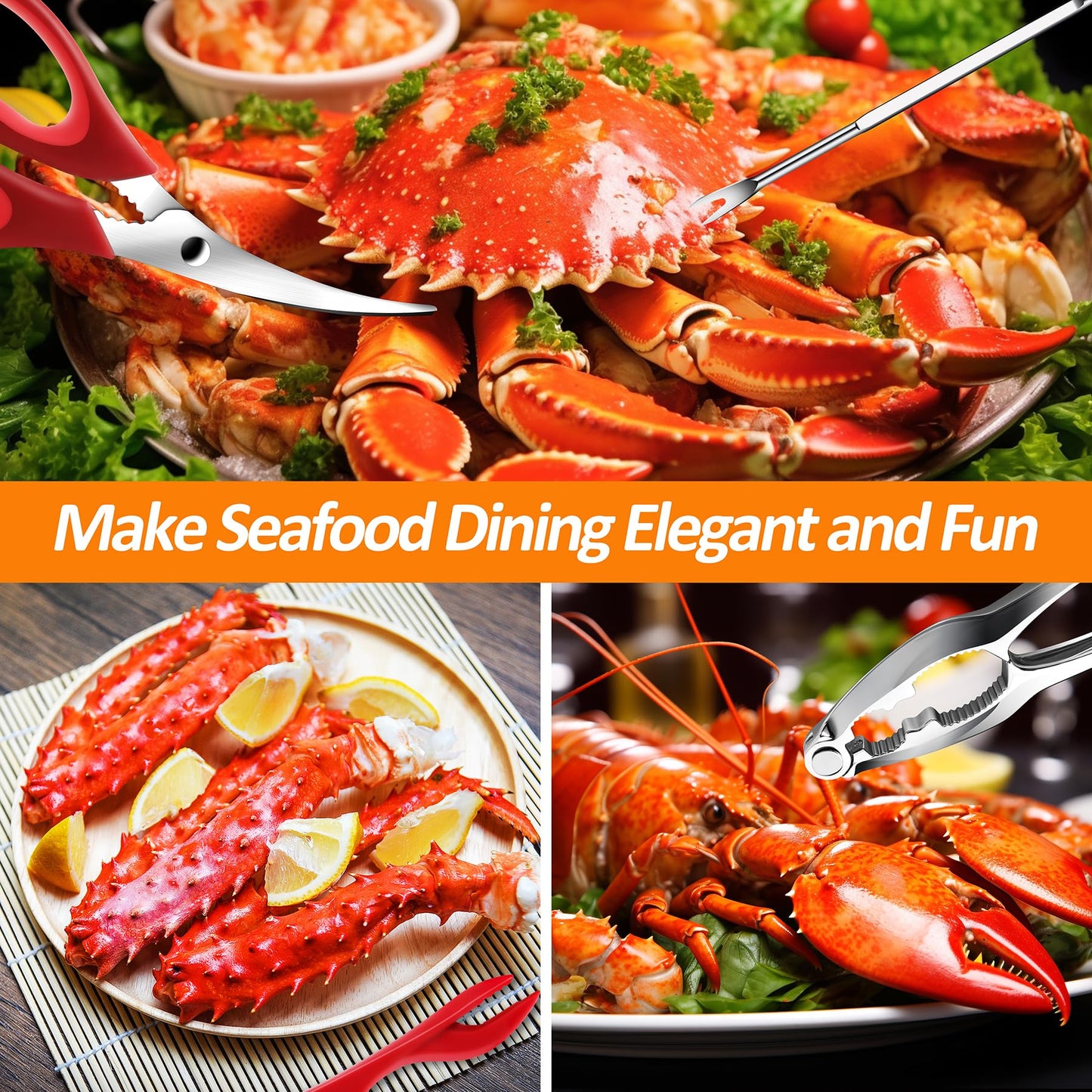 Seafood Crab Crackers and Tools, 21 Pcs Crab Leg Crackers Tools, Lobster Crackers and Picks Set, Crab Utensils Seafood Tools, Crab Forks Scissors Lobster Shellers, mobzio Nut Cracker Set for Crab Legs
