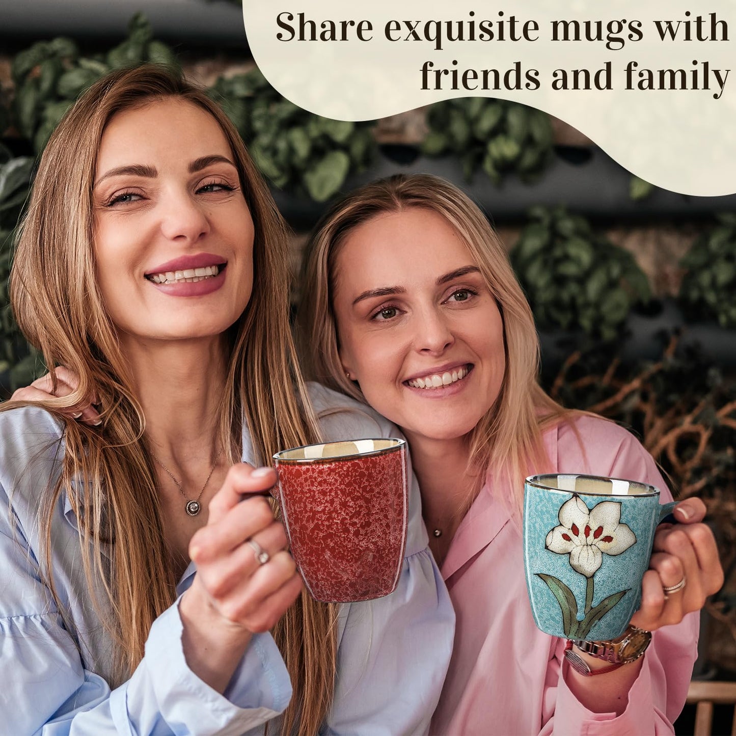 Maxdot 6 Pcs 12oz Ceramic Coffee Mugs Sets Glazing Process Cappuccino Mug Floral Ceramic Tea Cups Mother's Day Idea Gift for Women Mom Porcelain Cup for Coffee, Cocoa, Tea, Latte (Retro)
