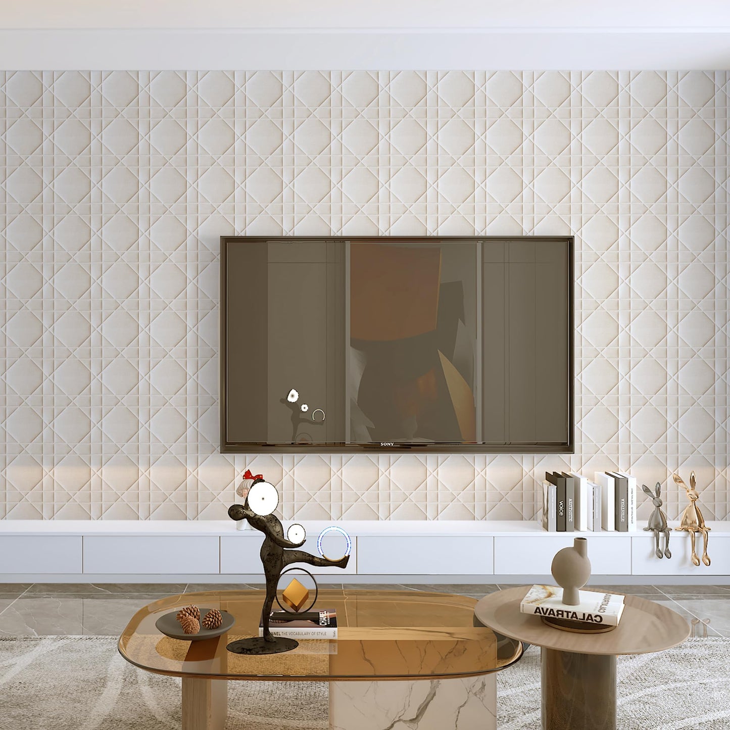 Aurawall Velvet 3d wall panels for Interior wall Decor peel and stick, Soundproof Geometric Textured 3d Wall Panels for Living Room, Bedroom, TV Background 17.7" x 17.7", Cover 26.15 Sq.Ft Cream White