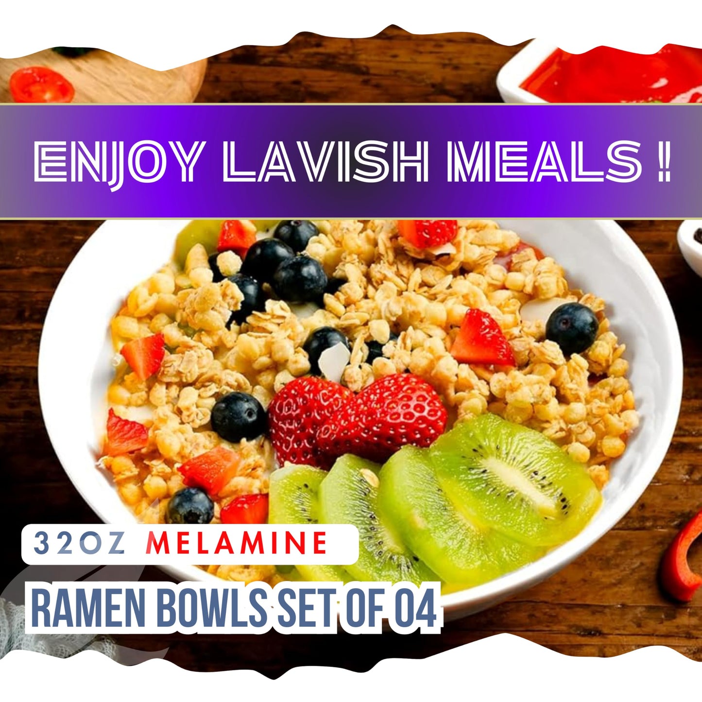 ROHGAN 32oz Japanese Ramen Bowl Set – 20-Piece White Melamine Pho Bowls with Chopsticks, Spoons & Holders – Durable, Dishwasher-Safe Dinnerware for Ramen, Udon & Soups