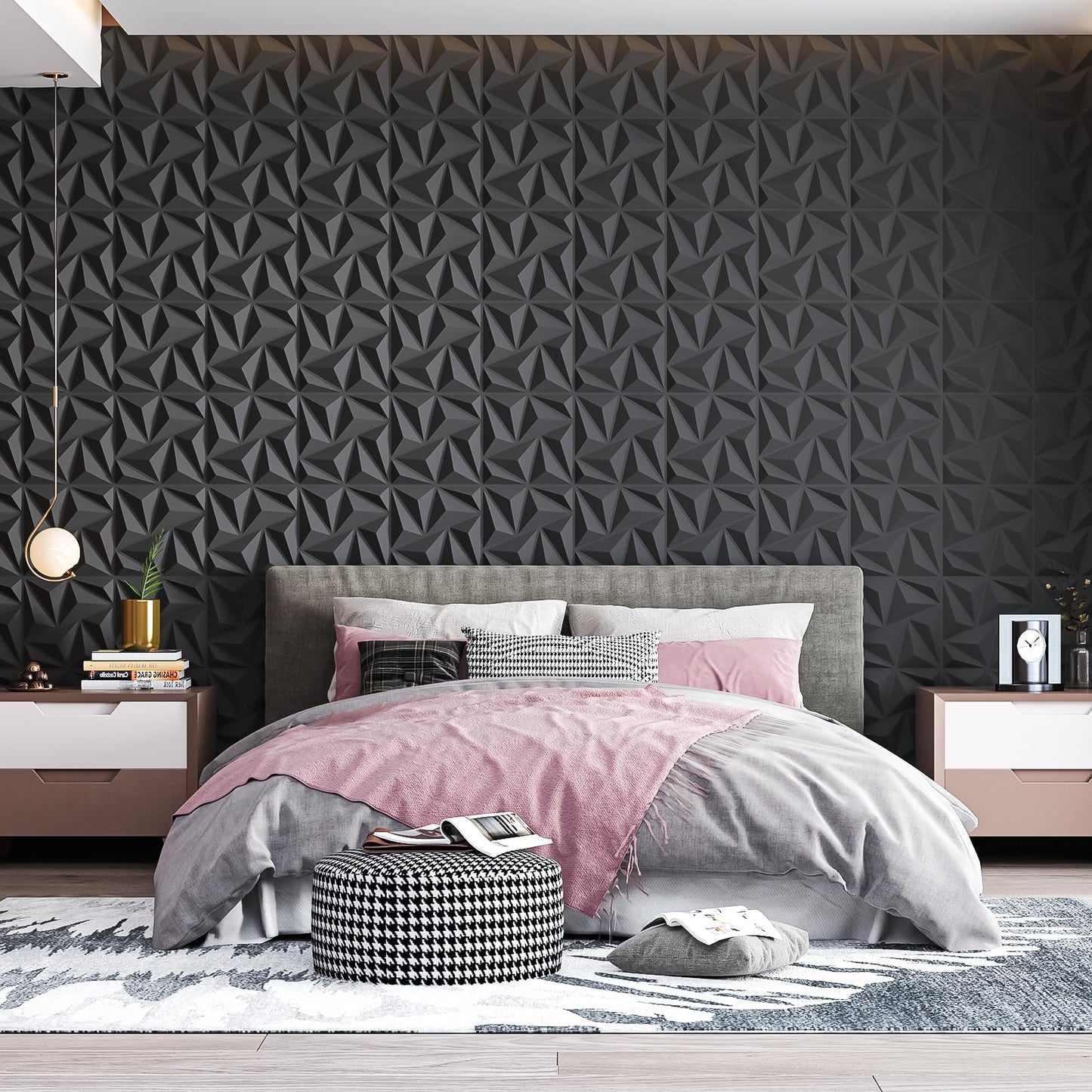 Art3d 3D Wall Panels 20 Pack, 11.8" x 11.8" (19 Sq.ft) PVC Wall Panels, Glue Up Wall Decor for Living Room, Bedroom, Office, Black