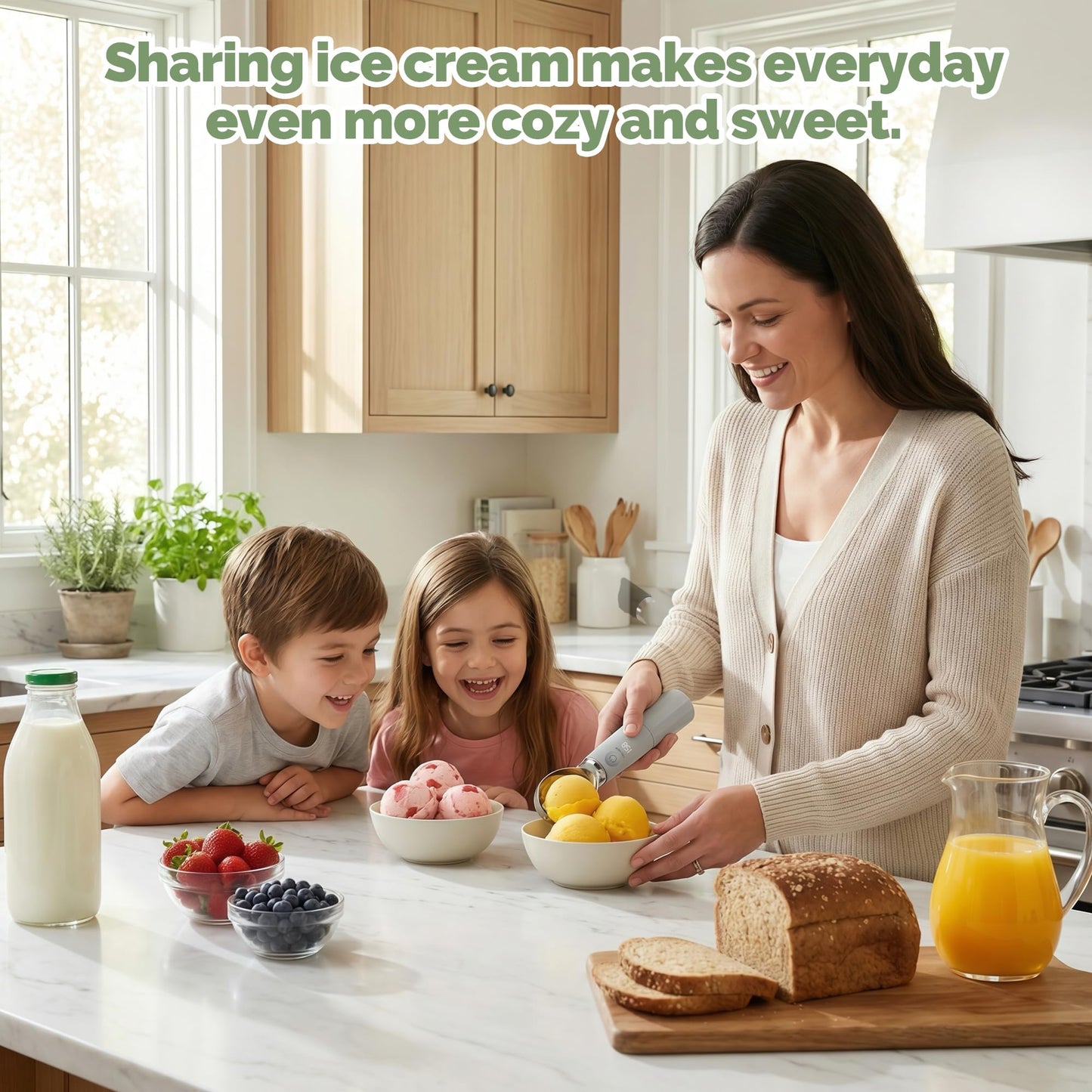 Heated Ice Cream Scoop Rechargeable with Removable Battery, Electric Warming Scooper, 30s Rapid Heating to 162°F, 316 Stainless Steel, LED Display & IP67 Waterproof, Easy Clean for Hard Ice Cream