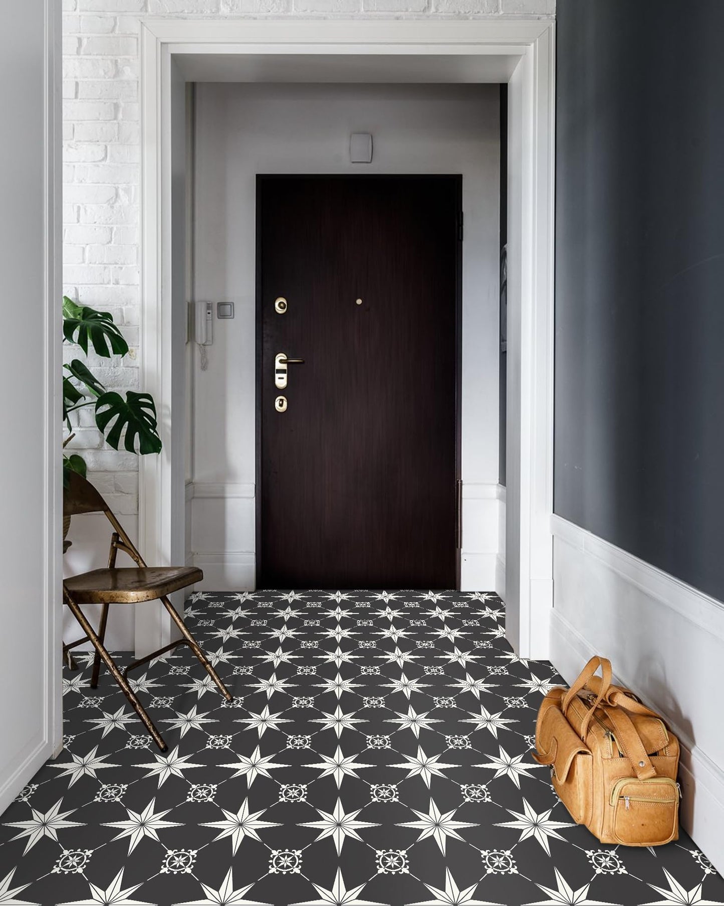 MORCART Peel and Stick Floor Tile - 40 PCS, 7.87" x 7.87" Vinyl Flooring - Waterproof Self-Adhesive Tile Sticker for Bathroom, Kitchen, Living Room, Bedroom - Black and White/Retro Floral Look