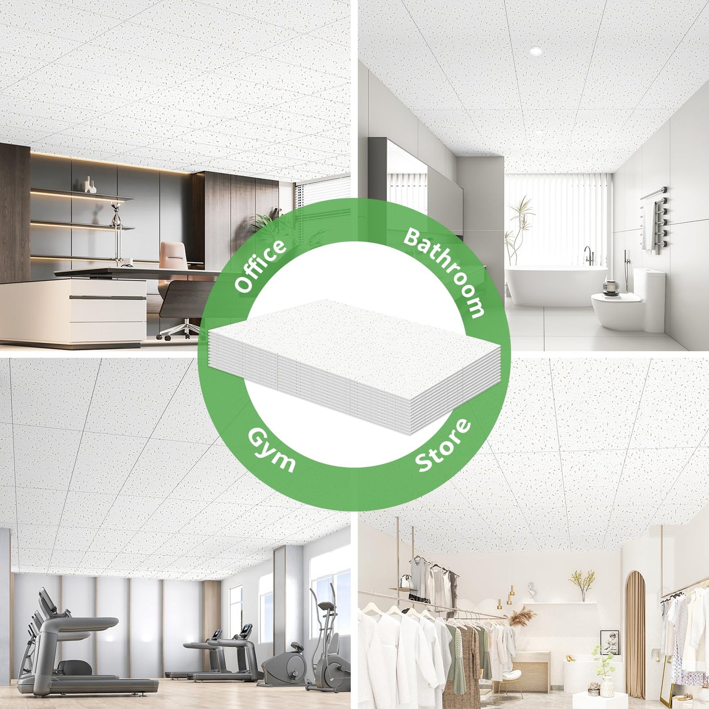 Art3d 24"x48" Stucco Printed Drop Ceiling Tiles, 2x4ft Decorative PVC Ceiling Tiles for Home, Office, Restaurant and Gym, Covering 80 Sq.,ft, 10 Pack, White