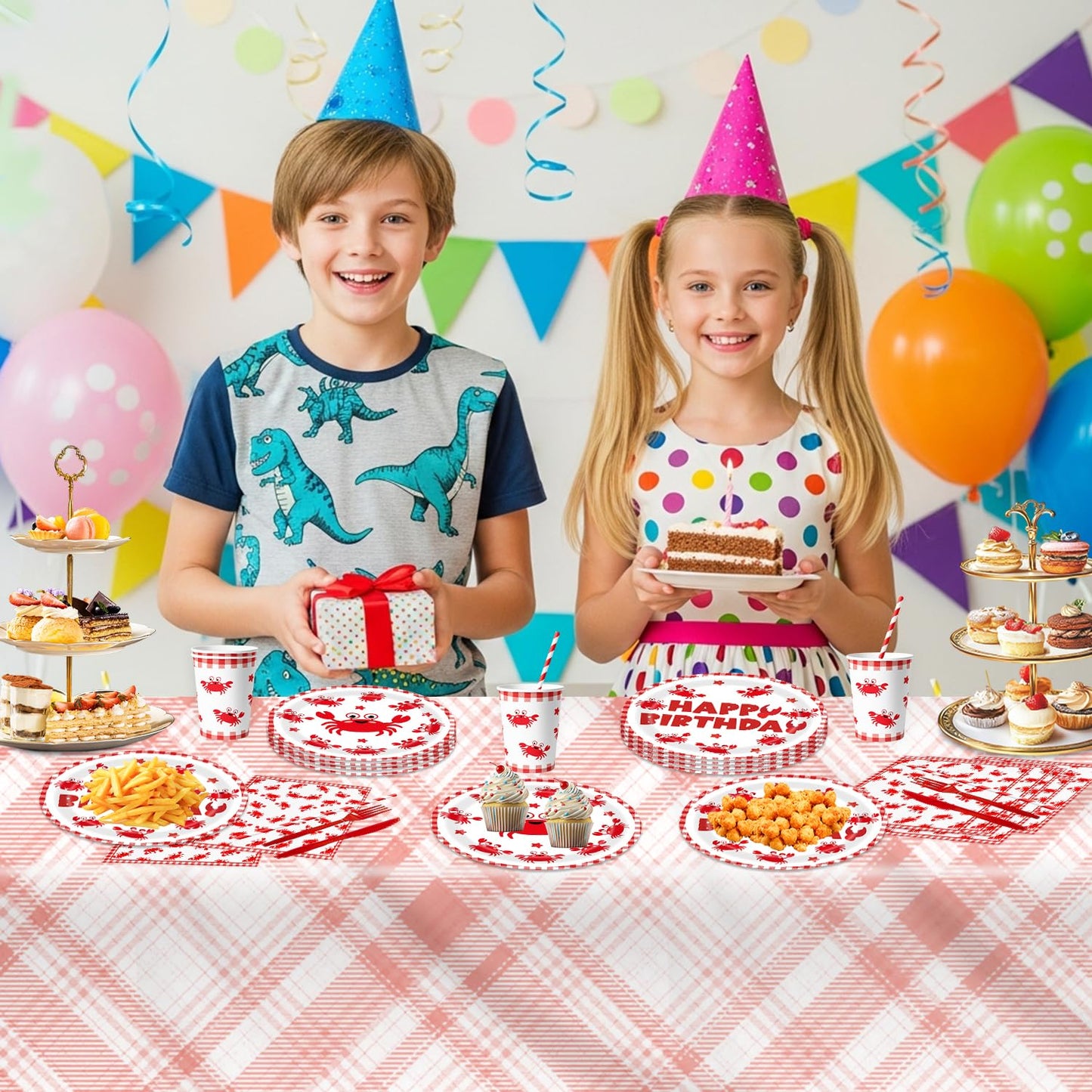 140Pcs Crab Birthday Party Decorations for 20 Guests Tableware Supplies Picnic BBQ Crabs Seafood Boil Party Plates and Napkins Forks Cups Knives Straws for Kids Baby Shower Birthday Party Decorations