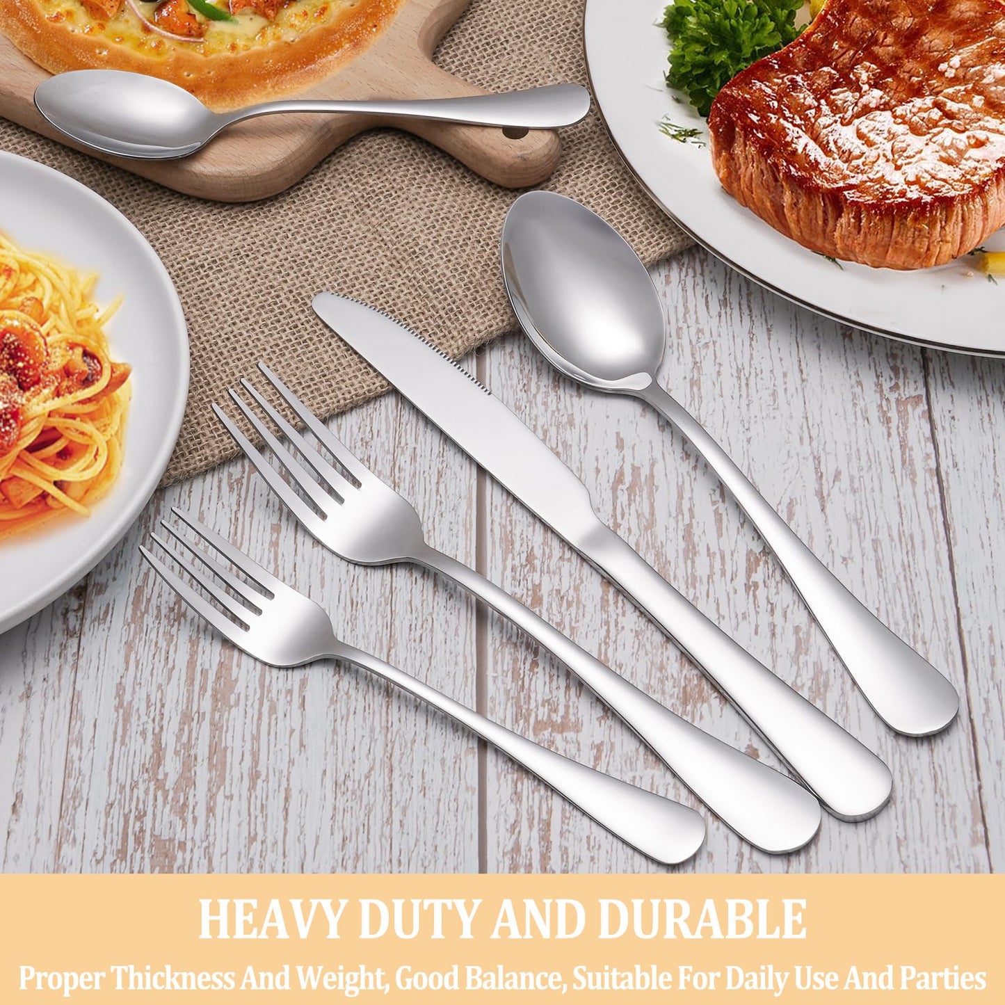 40 Piece Silverware Set Service for 8,Premium Stainless Steel Flatware Set,Mirror Polished Cutlery Utensil Set,Durable Home Kitchen Eating Tableware Set,Include Fork Knife Spoon Set,Dishwasher Safe