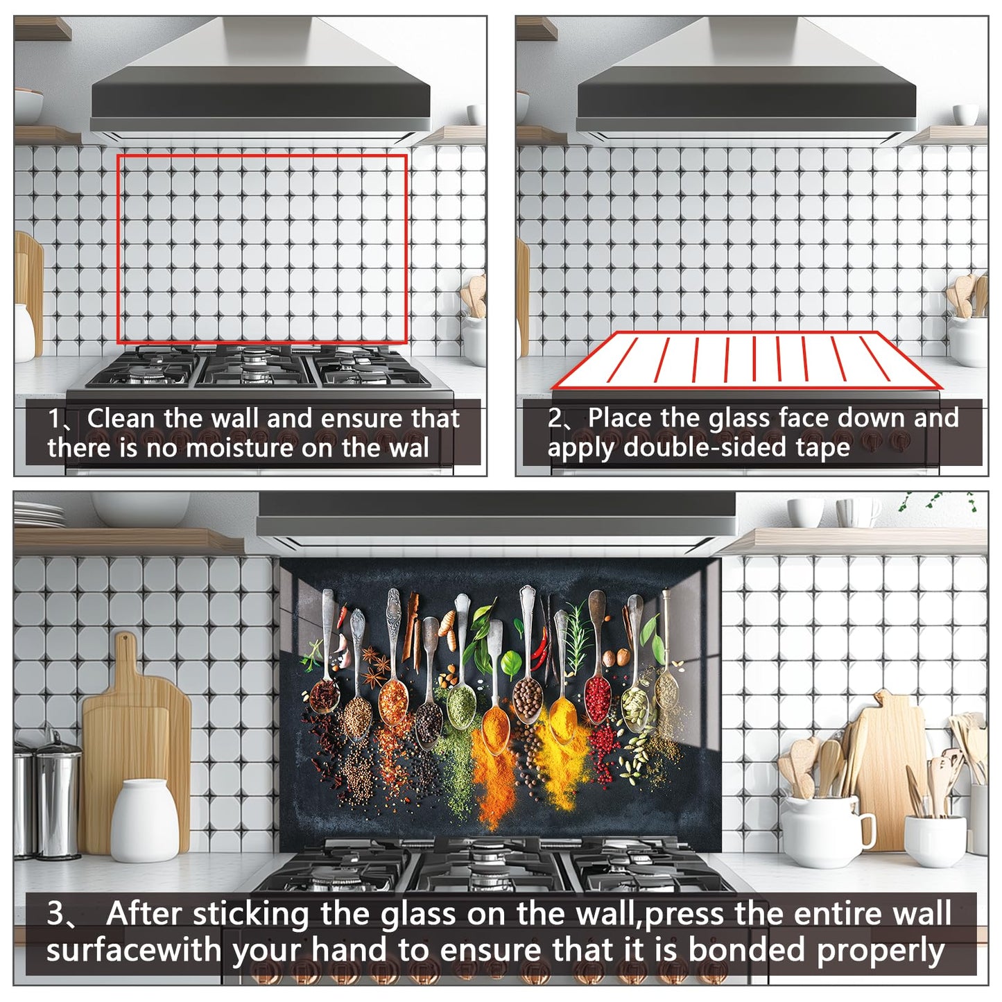 LMSDYSHU Spice,Tempered Glass Backsplash for Kitchen,Frameless, Stove Backsplash Protector for Wall,Easy to Clean, Home Decor(30"x18")