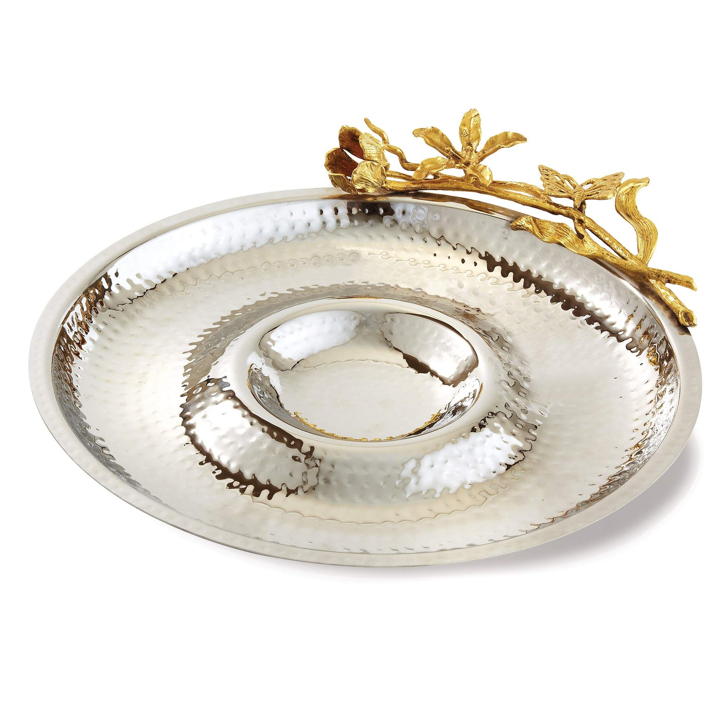 Elegance Butterfly Chip & Dip serving Tray, 12.5", Silver/Gold