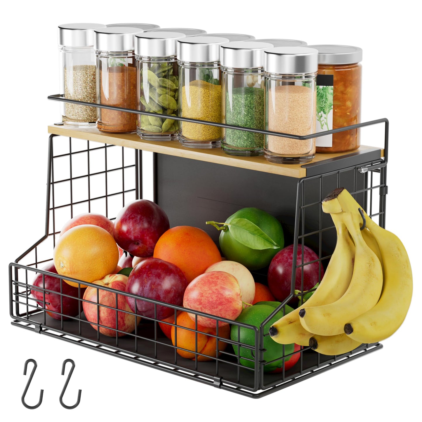 TIDIIABODE Magnetic Shelf for Fridge, Large Container Magnetic Spice Rack for Refrigerator, Fruit Potato and Onion Storage Bins, Magnetic Basket with Wood Lid, Kitchen Counter, Cabinet
