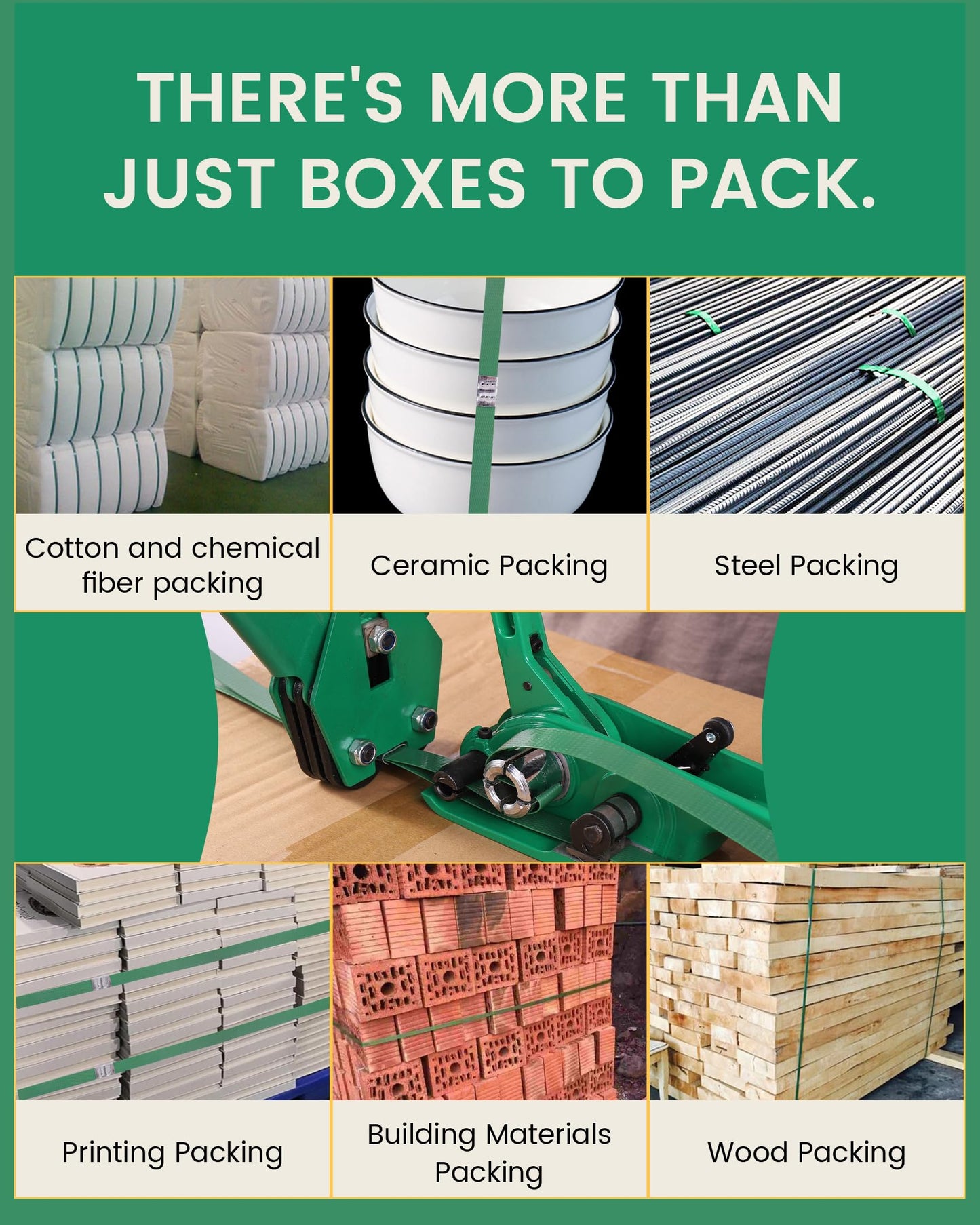 FoundGo PET Banding Strapping Kit for Heavy Duty Tough Pallet Packaging Strapping Tool with >1500lbs 5/8" x 1000' PET Strapping Roll & its own Pull-Out Box 100 Corner Protectors 300 Seals