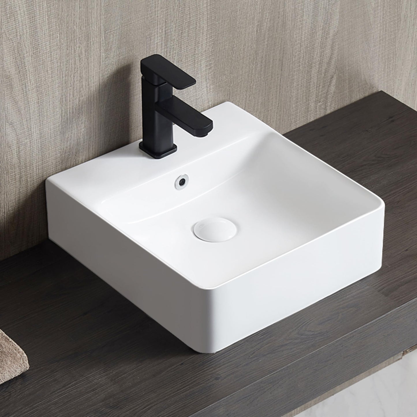 24" x 16.5" Bathroom Sink Vessel Rectangle, Eridanus Hang Wall Mount Sinks Countertop Vanity Floating Trough Washbasin, Ceramic Porcelain Modern White Art Basin Bowl with Overflow