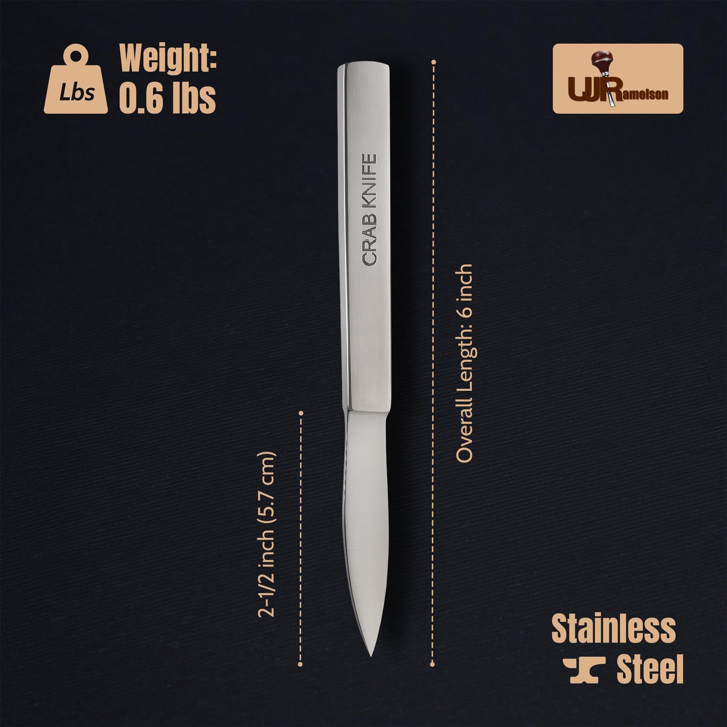 UJ Ramelson Crab Meat Shell Claw Cracker and Picker Knife, Seafood Tools and Eating Utensils, Shellfish Opener, Stainless Steel, Pointed Blade