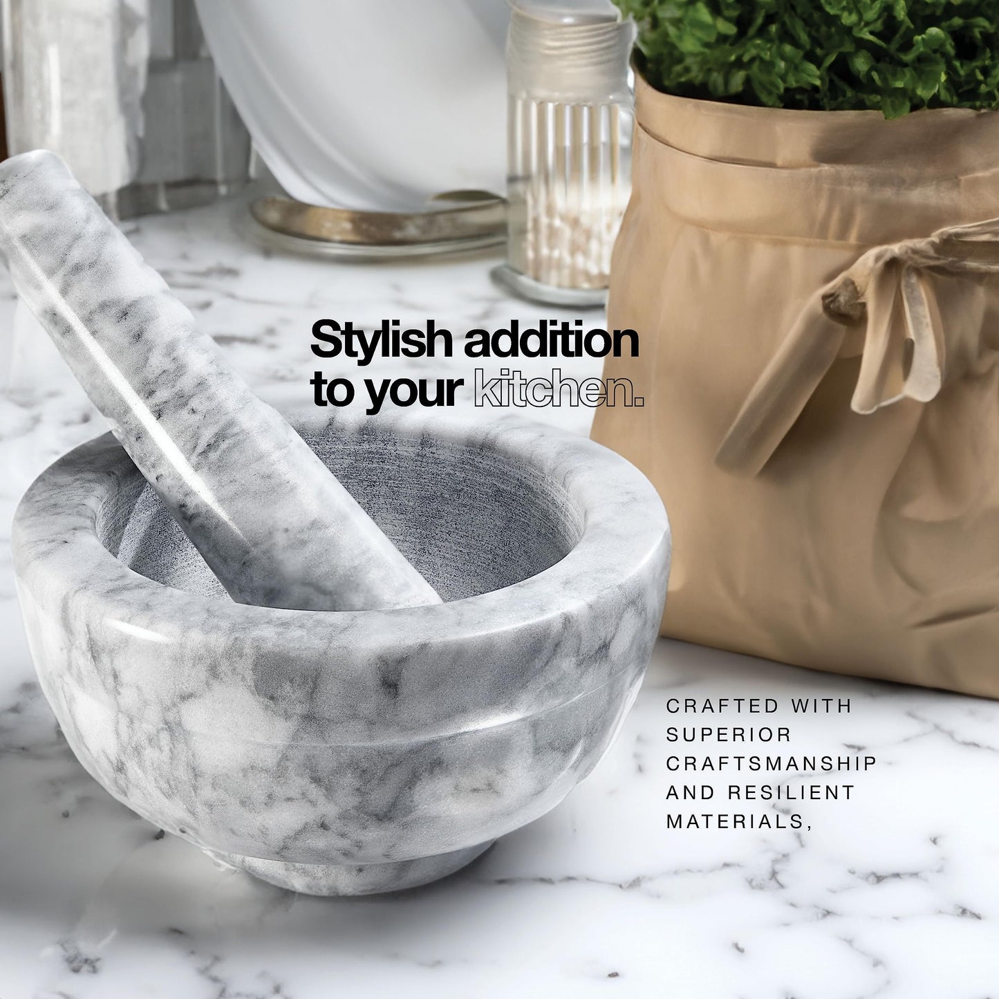 Sagler Mortar and Pestle Set - Small Grinding Bowl Container for Guacamole, Spices, Salsa, Pesto, Herbs - Best Mortar and Pestle Spice and Pills Crusher Set, Holds Up to 2.5oz - 3.75x2’’, Marble Gray