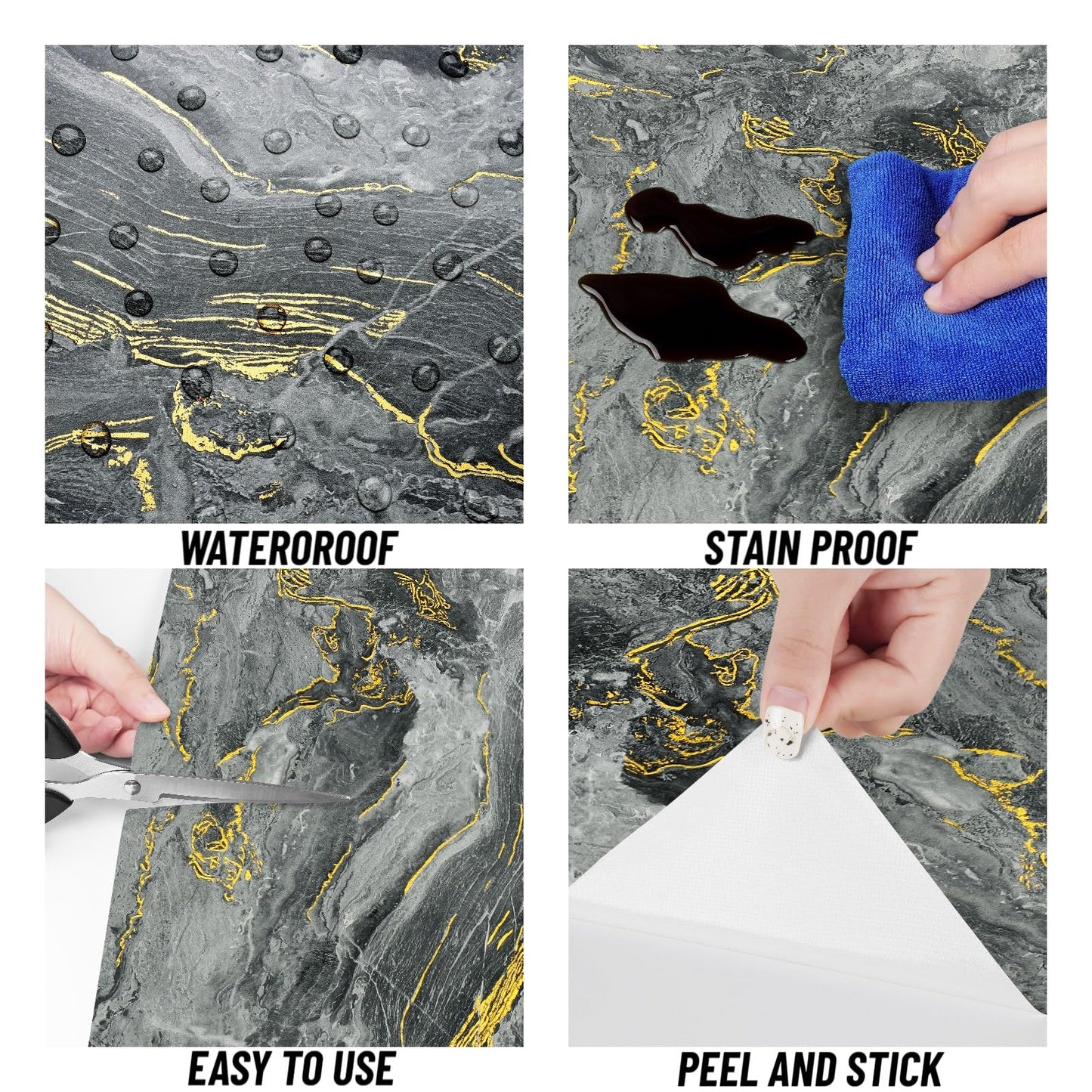 Decotalk 24x120 Inch Glossy Countertop Contact Paper - Grey Marble Contact Paper for Countertops Gold Marble Wallpaper Peel and Stick Counter Top Wrap Waterproof Grey Marbles Wallpaper