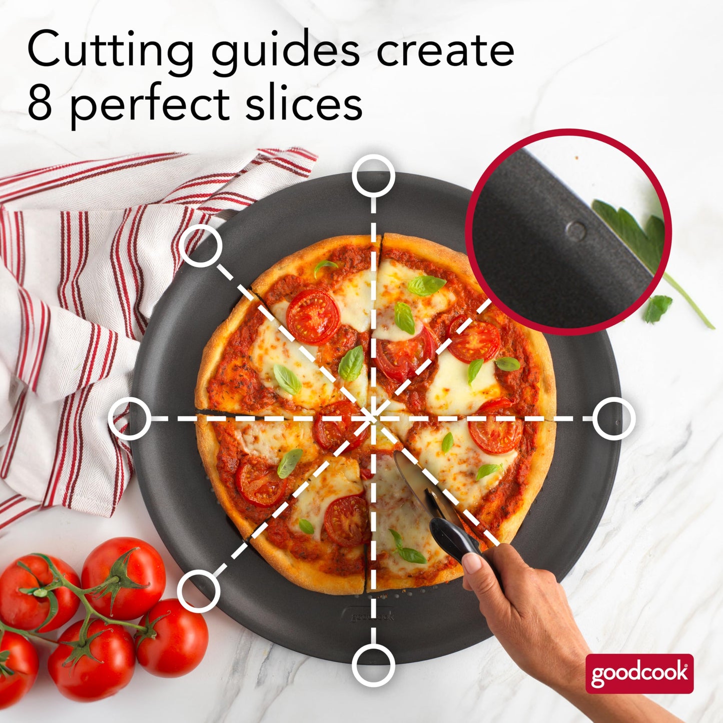 GoodCook AirPerfect Insulated Nonstick Carbon Steel Pizza Pan with Cutting Guides, Perforated Nonstick Pizza Pan, 15.75-Inch, Gray